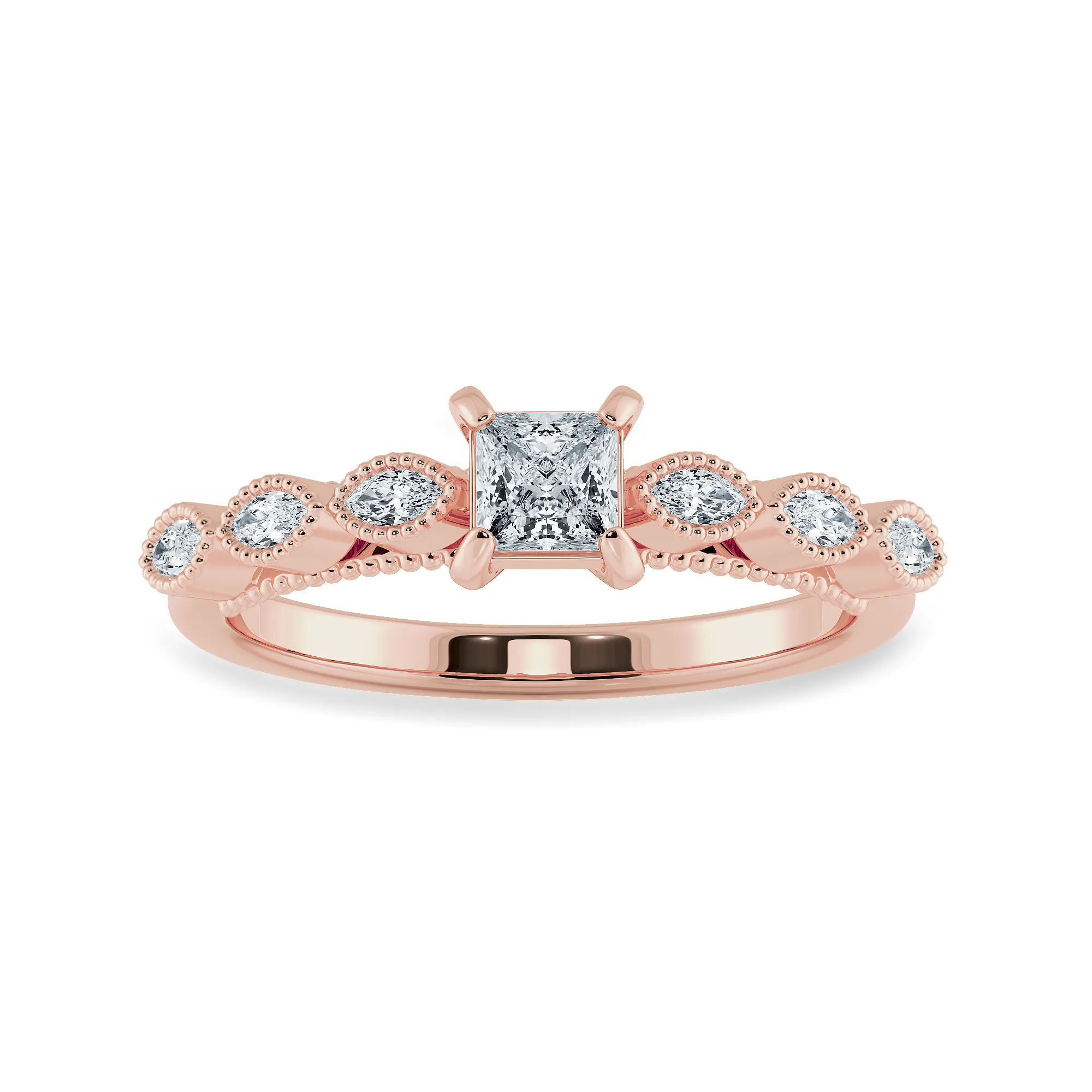 0.20cts. Princess Cut Solitaire with Marquise Diamond Accents 18K Rose Gold Ring JL AU 2012R-C