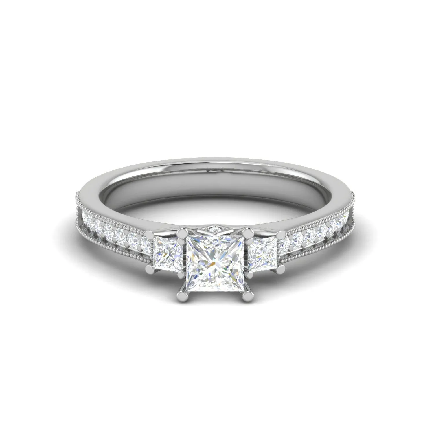0.30 cts. Princess Cut Diamond Diamond Shank Platinum Solitaire Engagement Ring JL PT 150