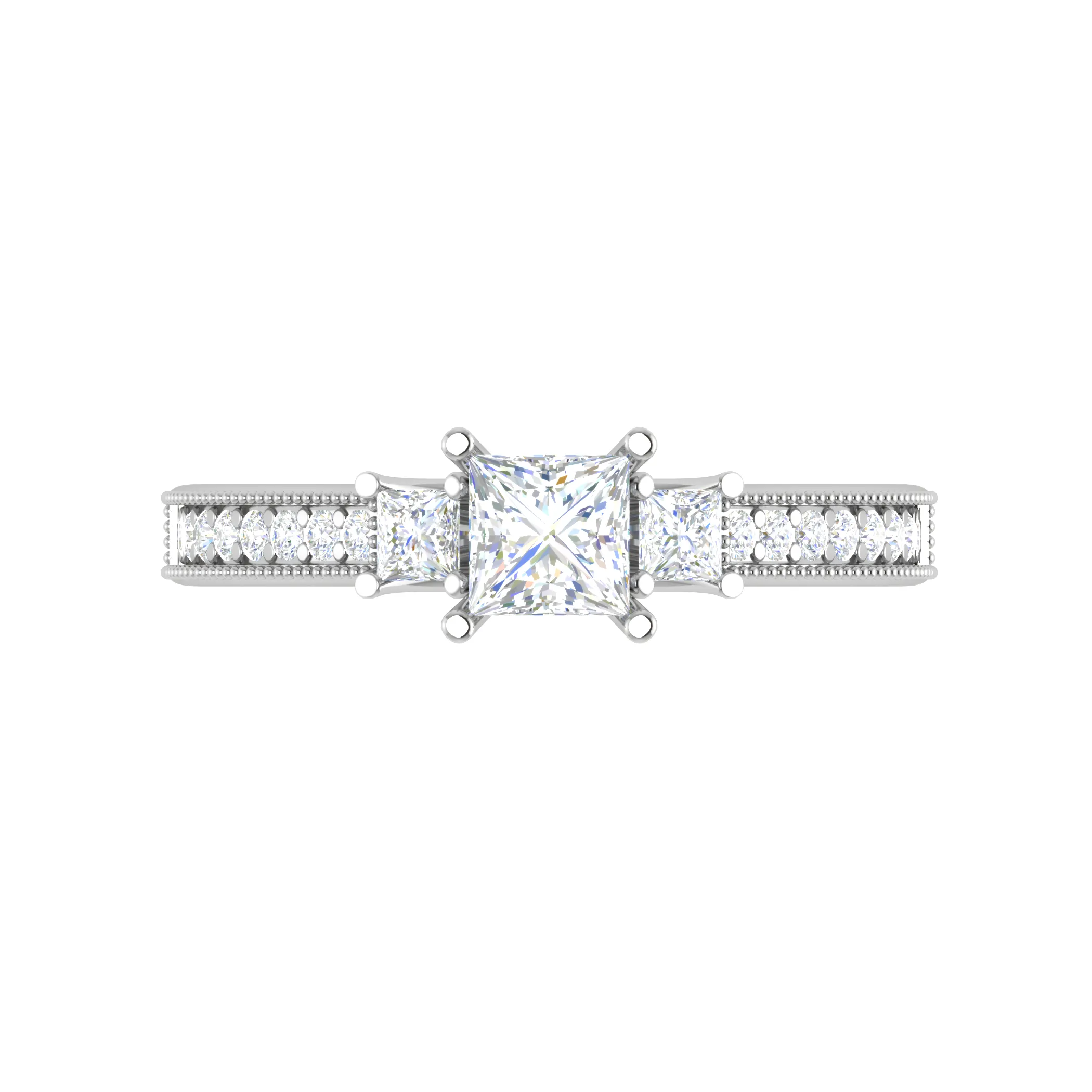 0.30 cts. Princess Cut Diamond Diamond Shank Platinum Solitaire Engagement Ring JL PT 150
