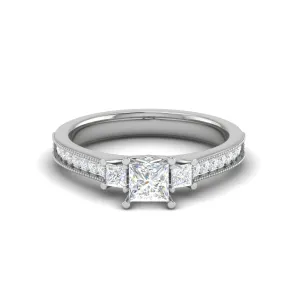 0.30 cts. Princess Cut Diamond Diamond Shank Platinum Solitaire Engagement Ring JL PT 150