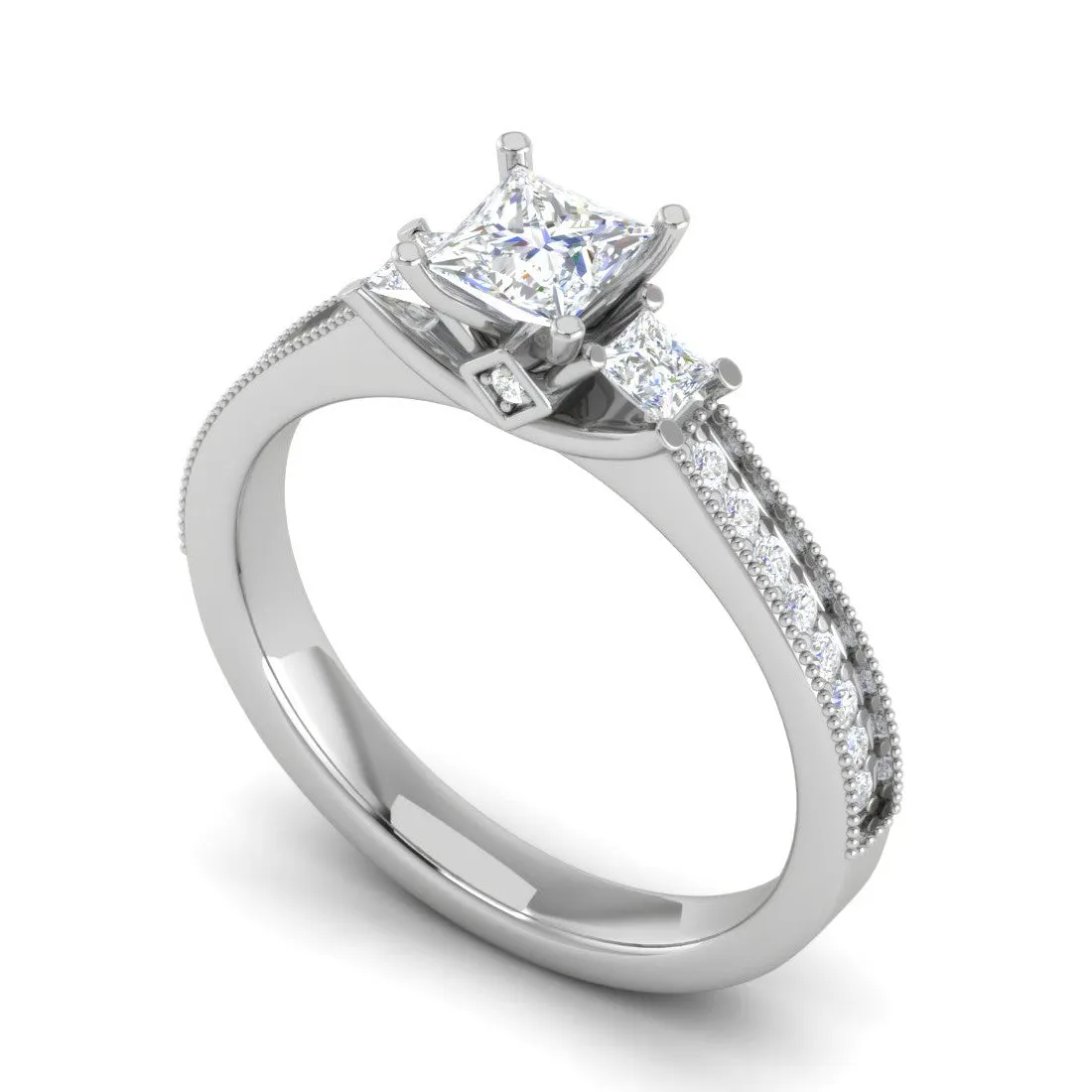 0.30 cts. Princess Cut Diamond Diamond Shank Platinum Solitaire Engagement Ring JL PT 150