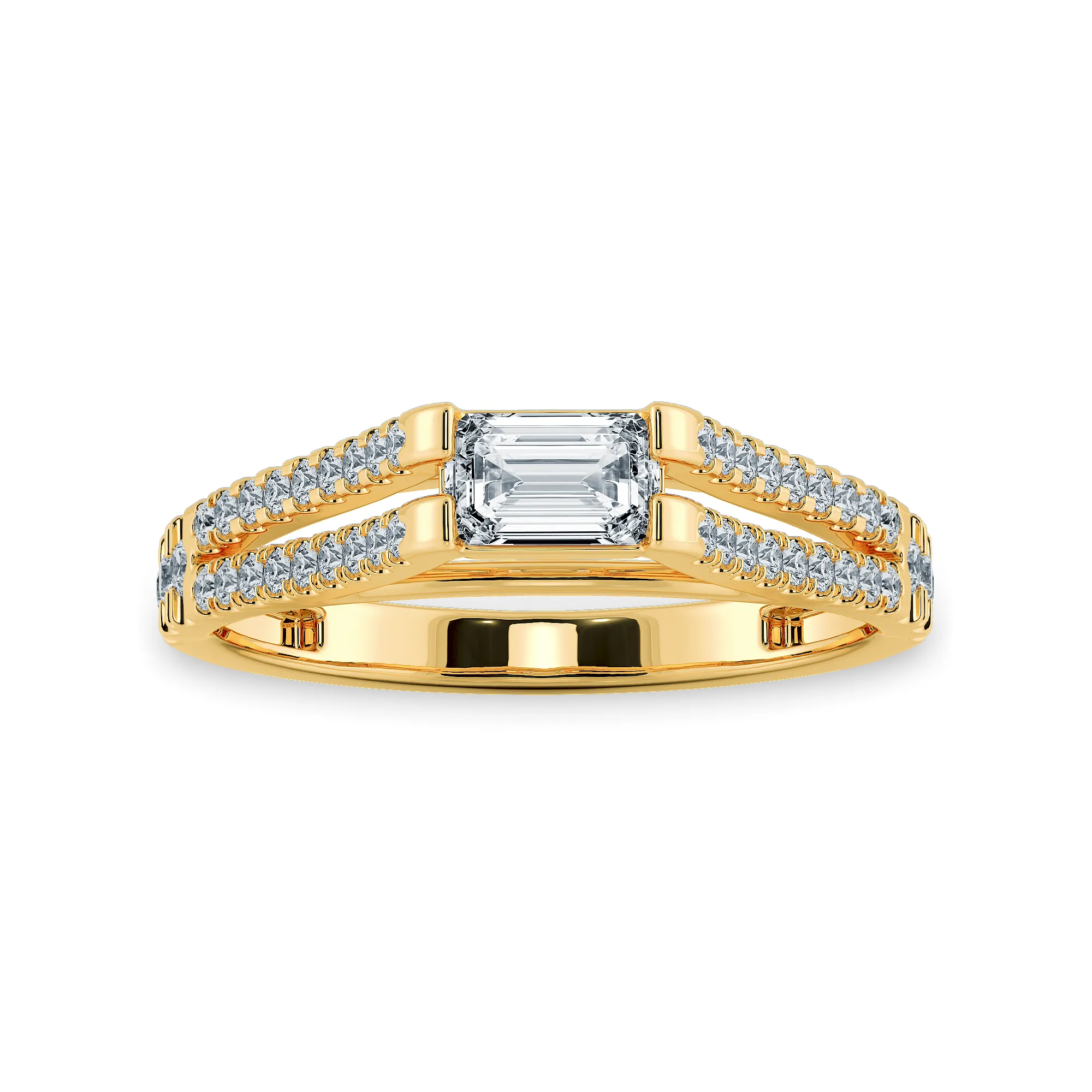 0.30cts. Emerald Cut Solitaire Diamond Split Shank 18K Yellow Gold Ring JL AU 1180Y