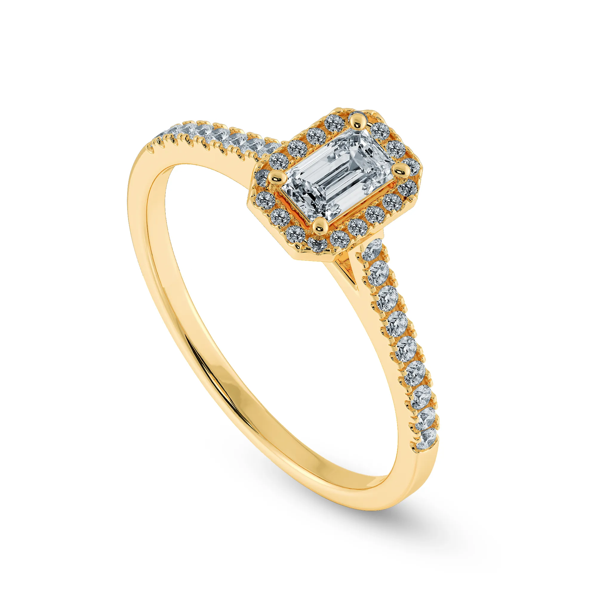 0.30cts. Emerald Cut Solitaire Halo Diamond Shank 18K Yellow Gold Ring JL AU 1197Y