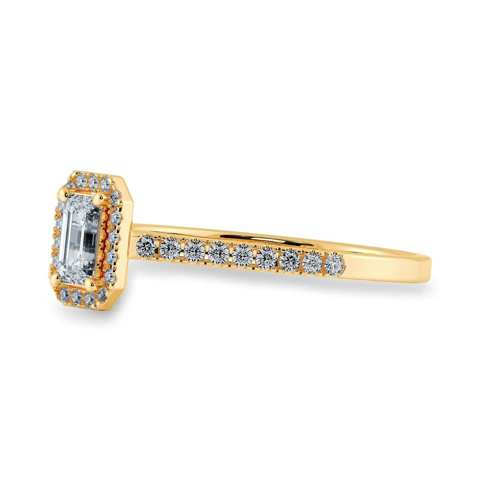 0.30cts. Emerald Cut Solitaire Halo Diamond Shank 18K Yellow Gold Ring JL AU 1197Y