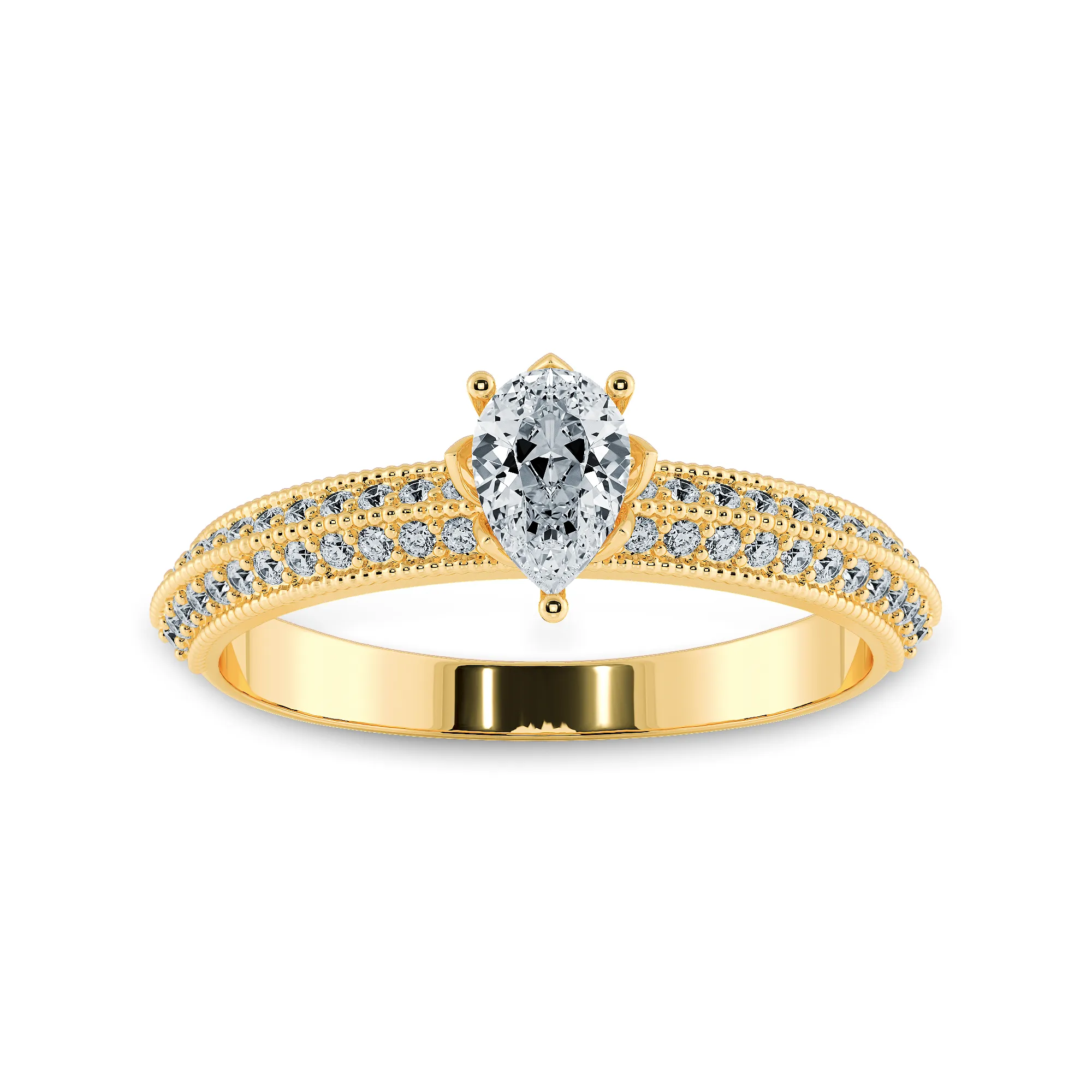 0.30ts. Pear Cut Solitaire Diamond Split Shank 18K Yellow Gold Ring JL AU 1191Y