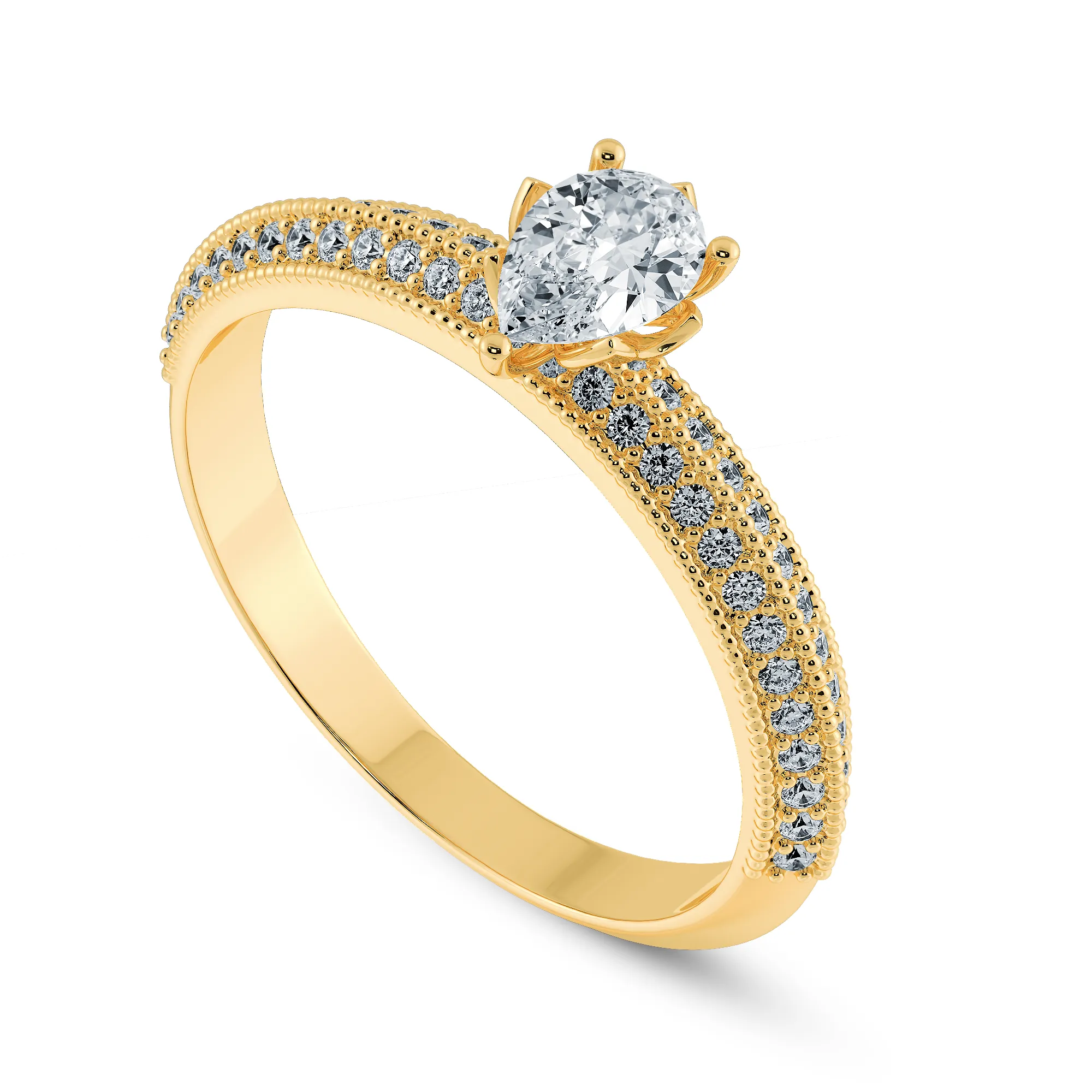 0.30ts. Pear Cut Solitaire Diamond Split Shank 18K Yellow Gold Ring JL AU 1191Y