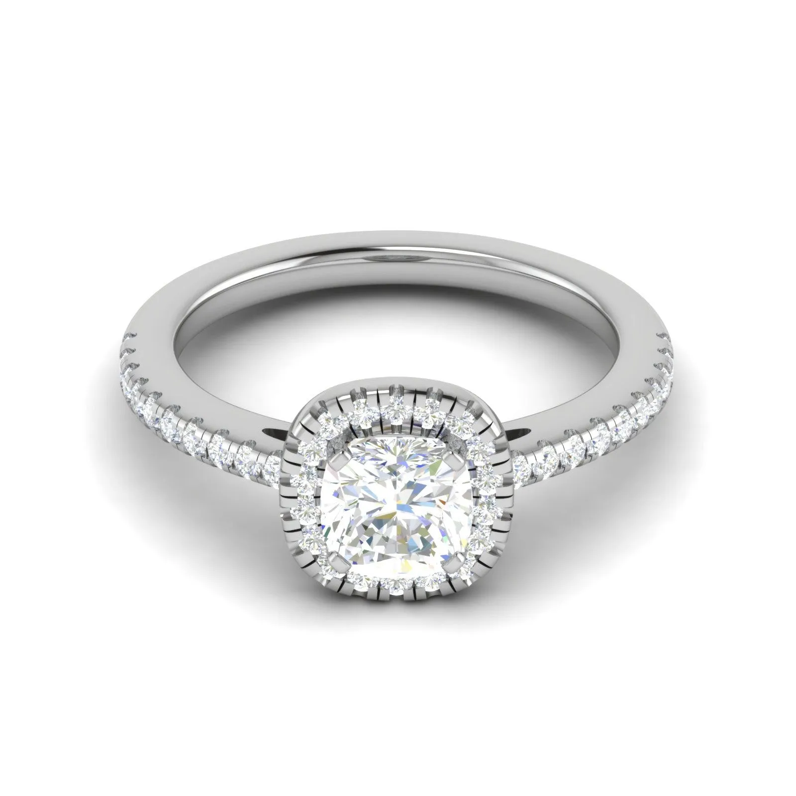 0.50 cts. Cushion Solitaire Halo Diamond Shank Platinum Ring JL PT RH CU 118