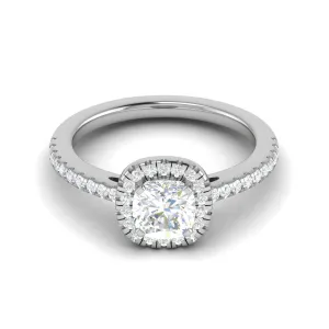 0.50 cts. Cushion Solitaire Halo Diamond Shank Platinum Ring JL PT RH CU 118