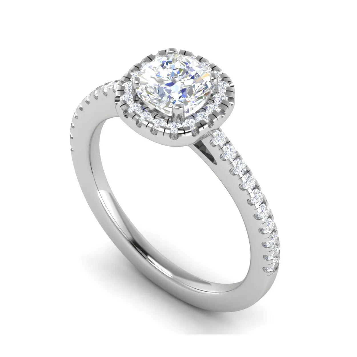 0.50 cts. Cushion Solitaire Halo Diamond Shank Platinum Ring JL PT RH CU 118