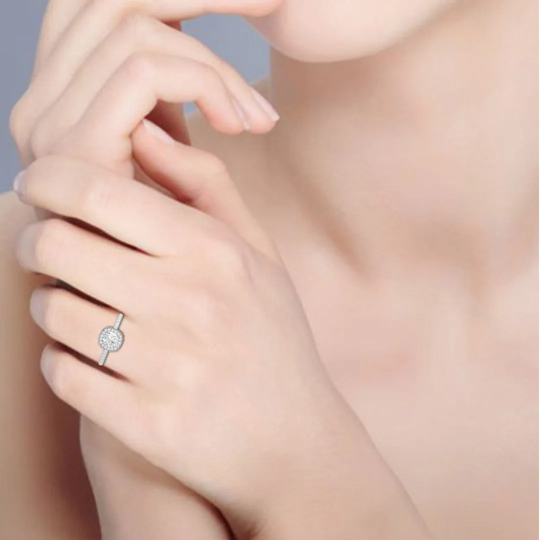 0.50 cts. Cushion Solitaire Halo Diamond Shank Platinum Ring JL PT RH CU 118