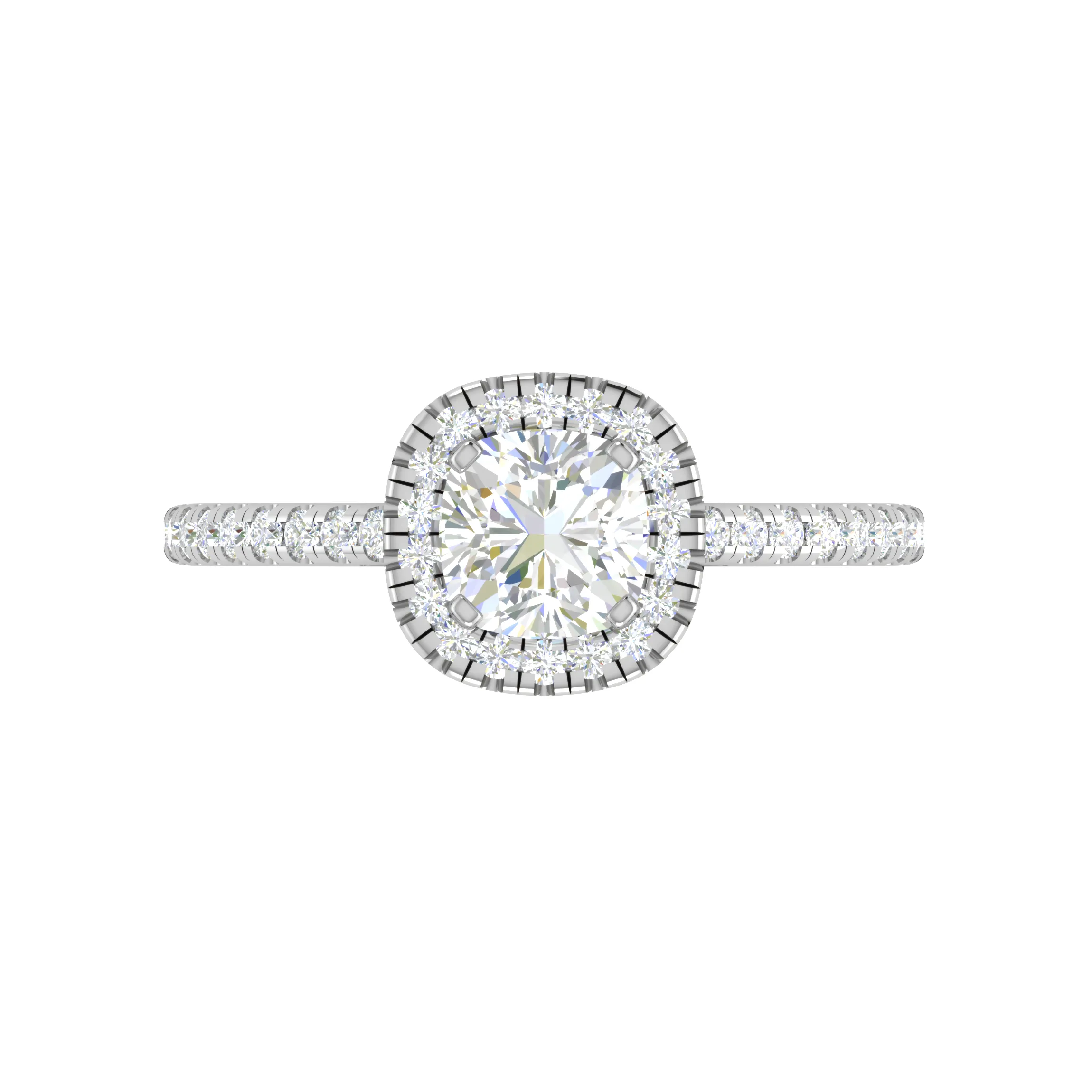0.50 cts. Cushion Solitaire Halo Diamond Shank Platinum Ring JL PT RH CU 118