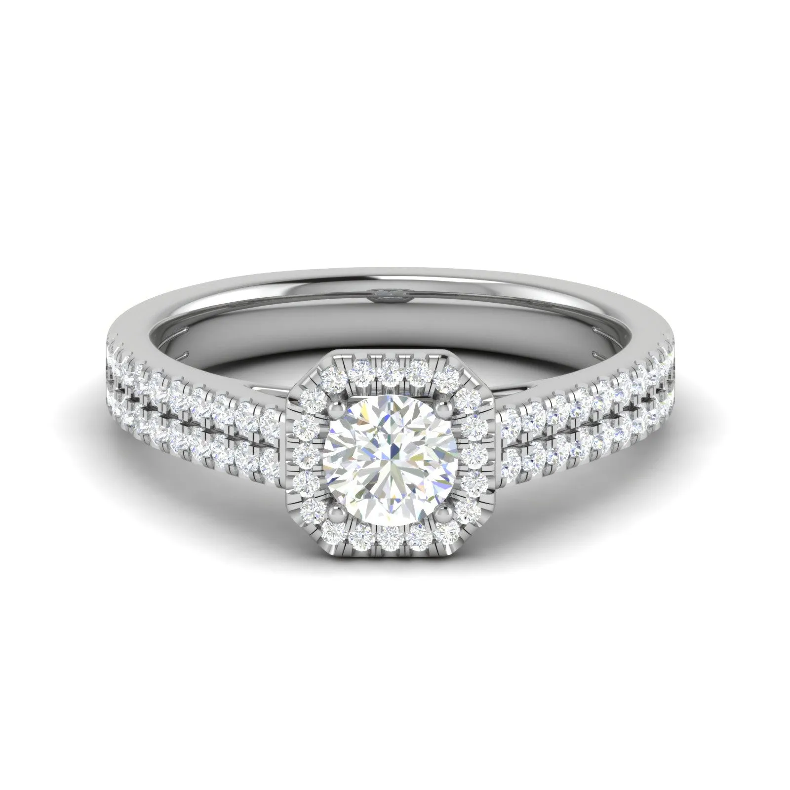 0.50 cts Solitaire Square Halo Split Shank Platinum Ring JL PT RH RD 210
