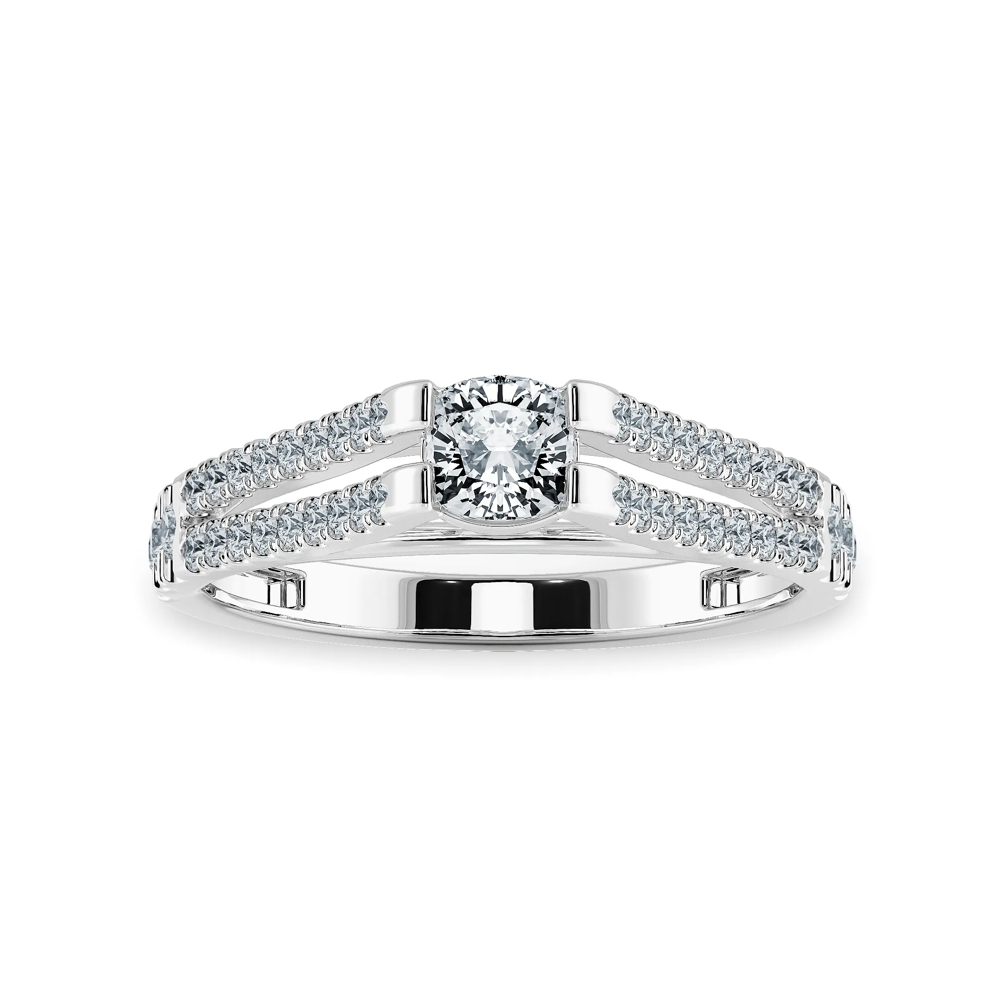 0.50cts. Cushion Cut Solitaire Diamond Split Shank Platinum Diamond Shank Engagement Ring JL PT 1179-A