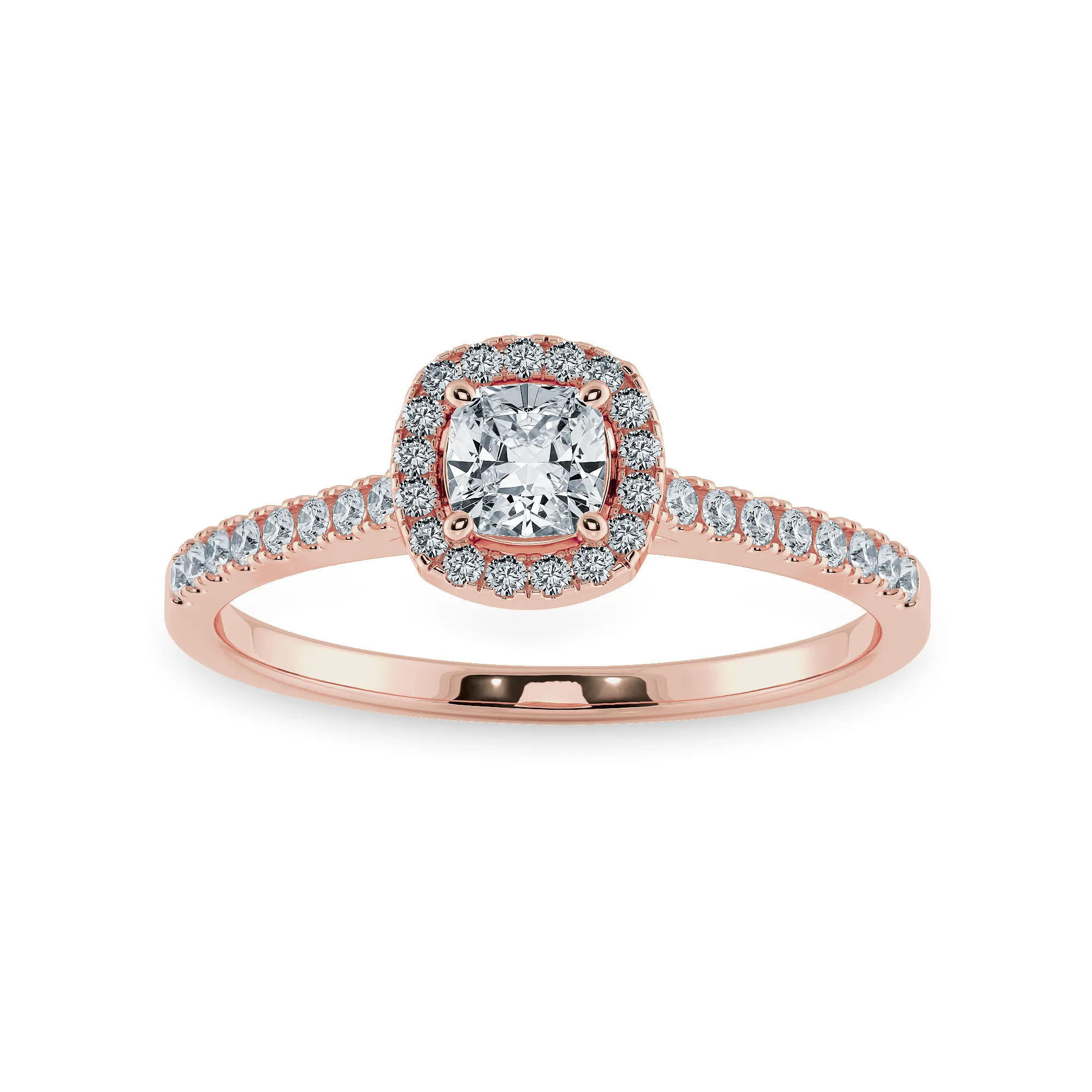 0.50cts. Cushion Cut Solitaire Halo Diamond Shank 18K Rose Gold Ring JL AU 1195R