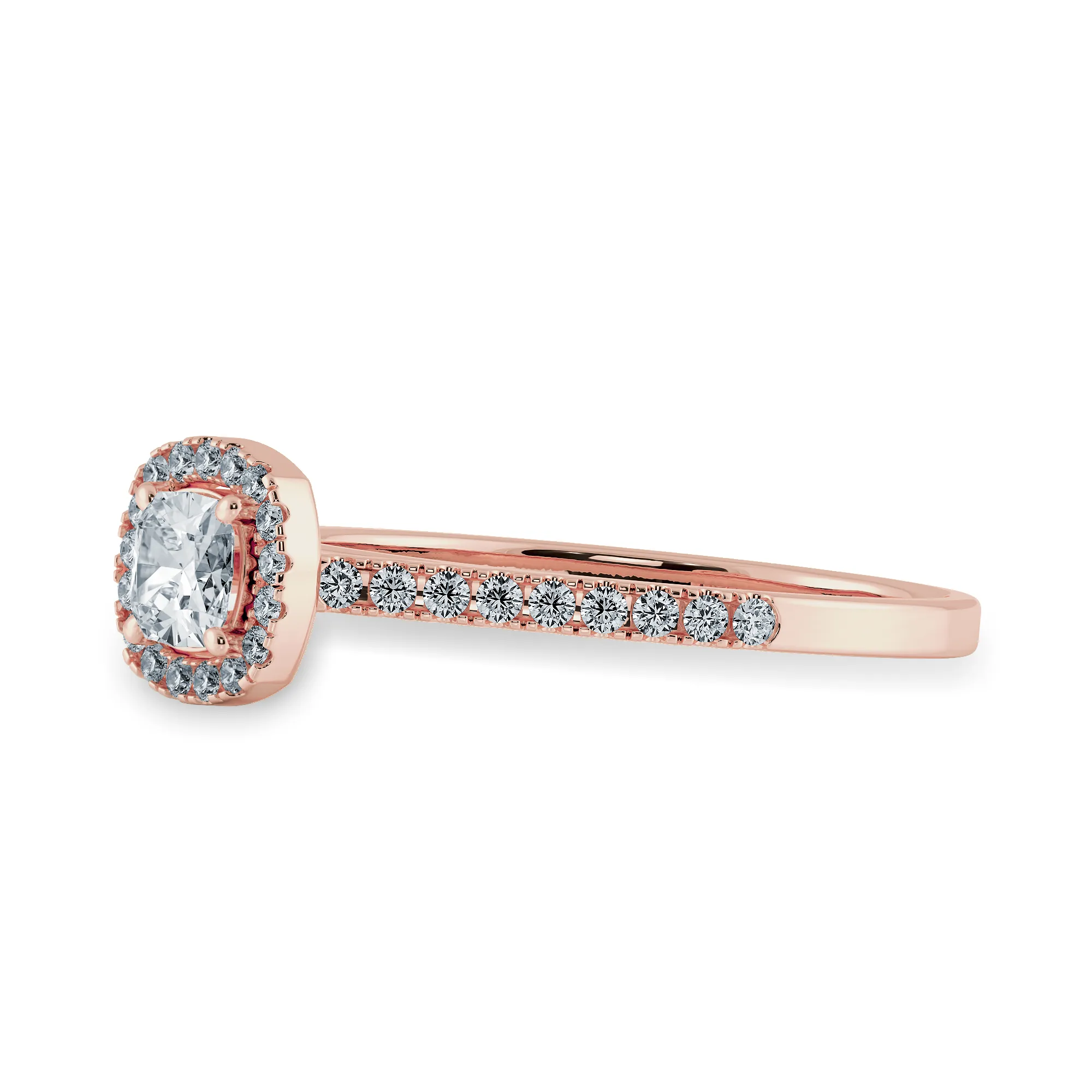 0.50cts. Cushion Cut Solitaire Halo Diamond Shank 18K Rose Gold Ring JL AU 1195R