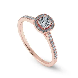 0.50cts. Cushion Cut Solitaire Halo Diamond Shank 18K Rose Gold Ring JL AU 1195R