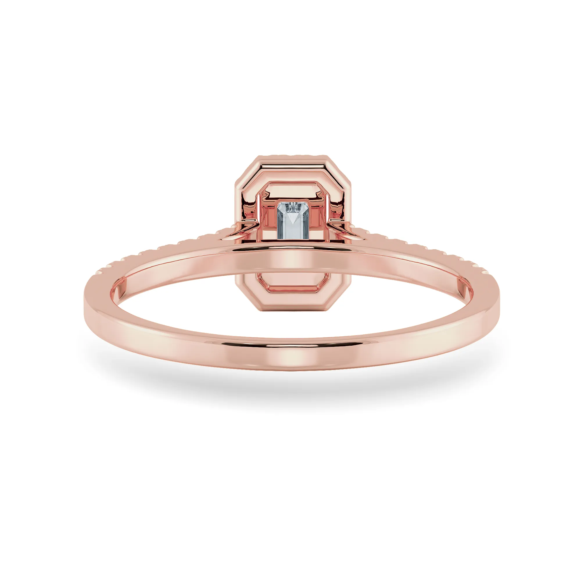 0.50cts. Emerald Cut Solitaire Halo Diamond Shank 18K Rose Gold Ring JL AU 1197R-A