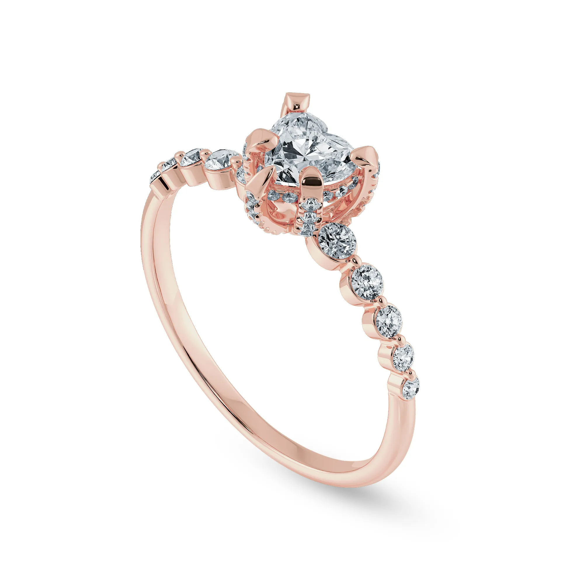 0.50cts. Heart Cut Solitaire Halo Diamond Accents 18K Rose Gold Ring JL AU 2007R-A