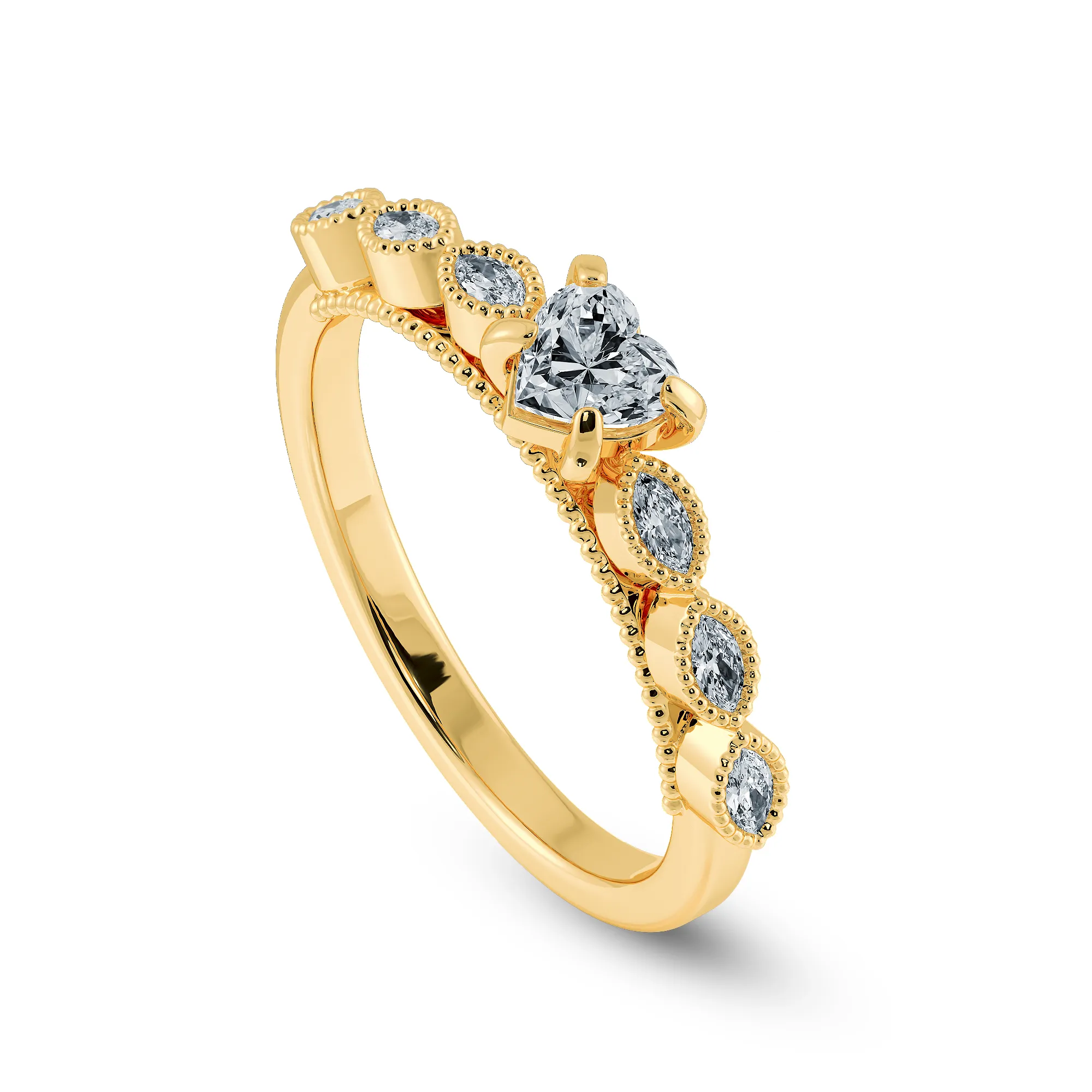 0.50cts. Heart Cut Solitaire with Marquise Cut Diamond Accents 18K Yellow Gold Ring JL AU 2016Y-A