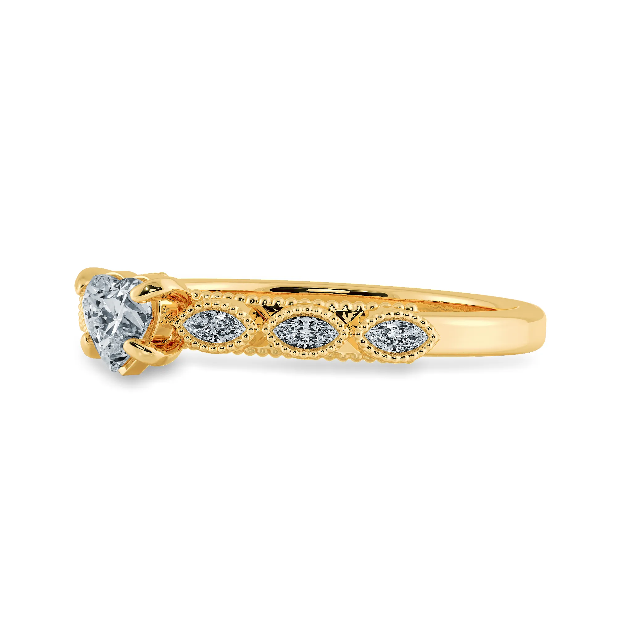 0.50cts. Heart Cut Solitaire with Marquise Cut Diamond Accents 18K Yellow Gold Ring JL AU 2016Y-A