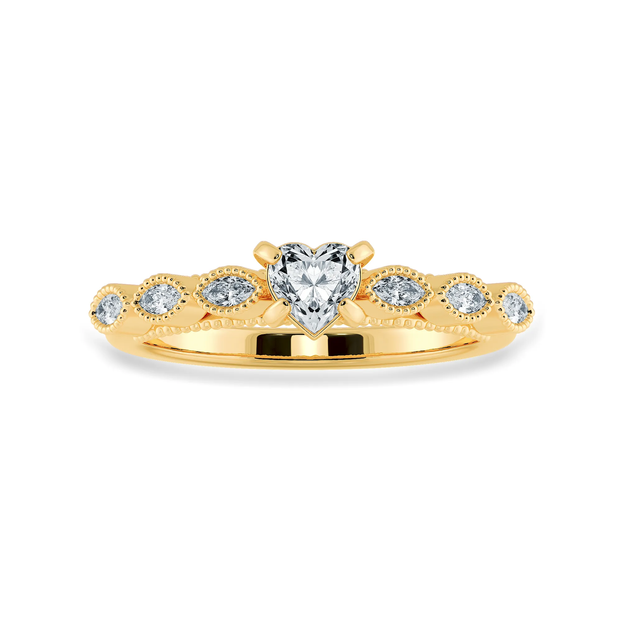 0.50cts. Heart Cut Solitaire with Marquise Cut Diamond Accents 18K Yellow Gold Ring JL AU 2016Y-A