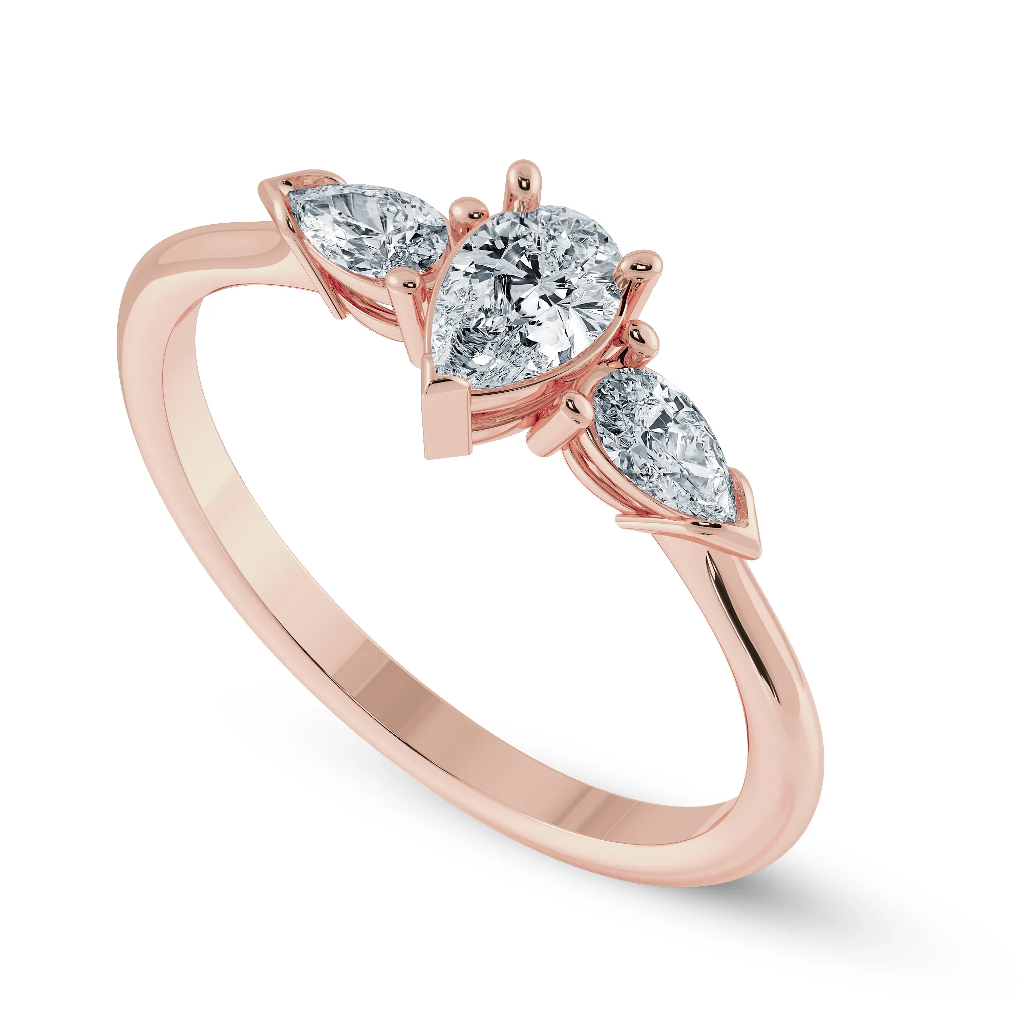 0.50cts. Pear Cut Solitaire Diamond Accents 18K Rose Gold Ring JL AU 1207R-A