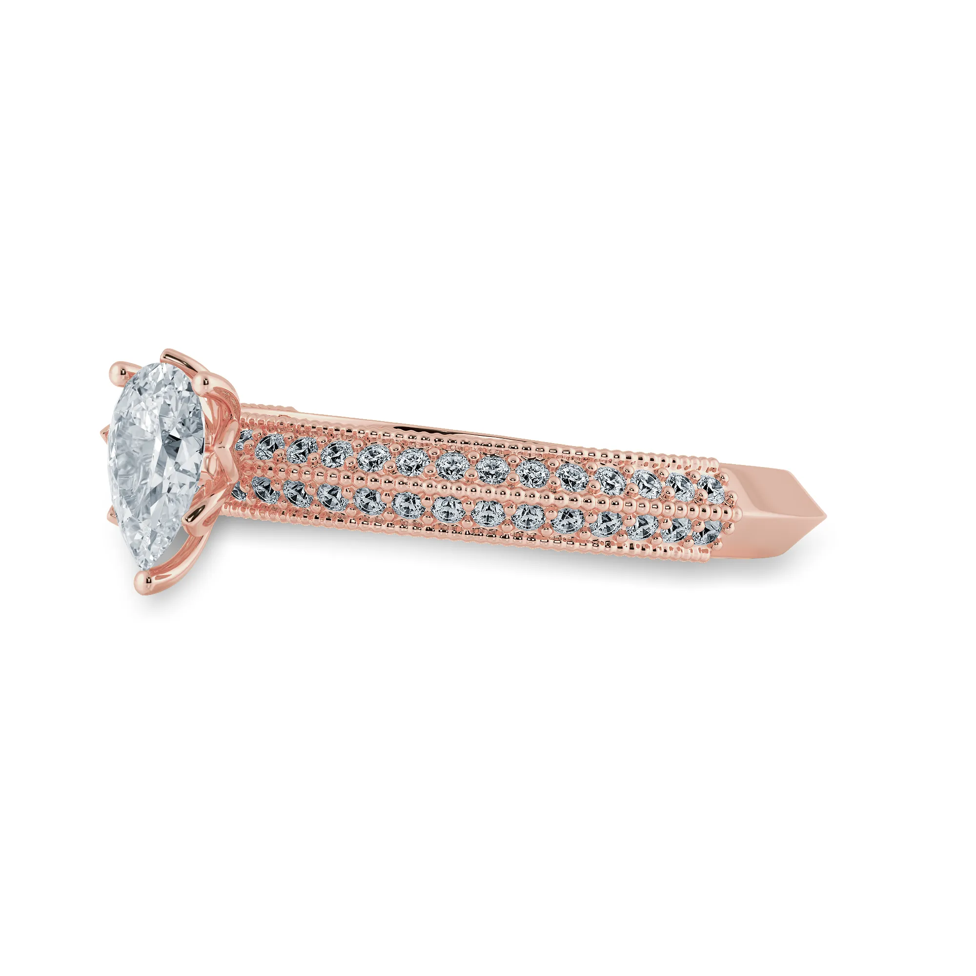 0.50cts. Pear Cut Solitaire Diamond Split Shank 18K Rose Gold Ring JL AU 1191R-A