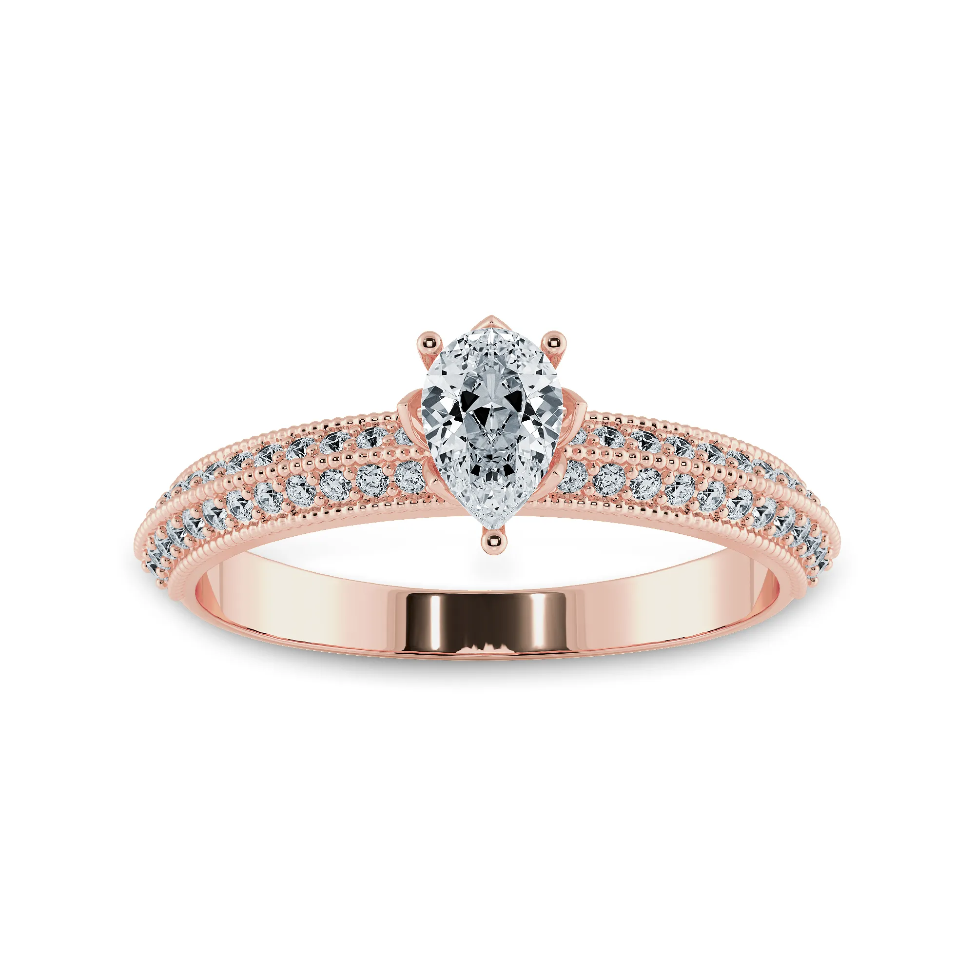 0.50cts. Pear Cut Solitaire Diamond Split Shank 18K Rose Gold Ring JL AU 1191R-A