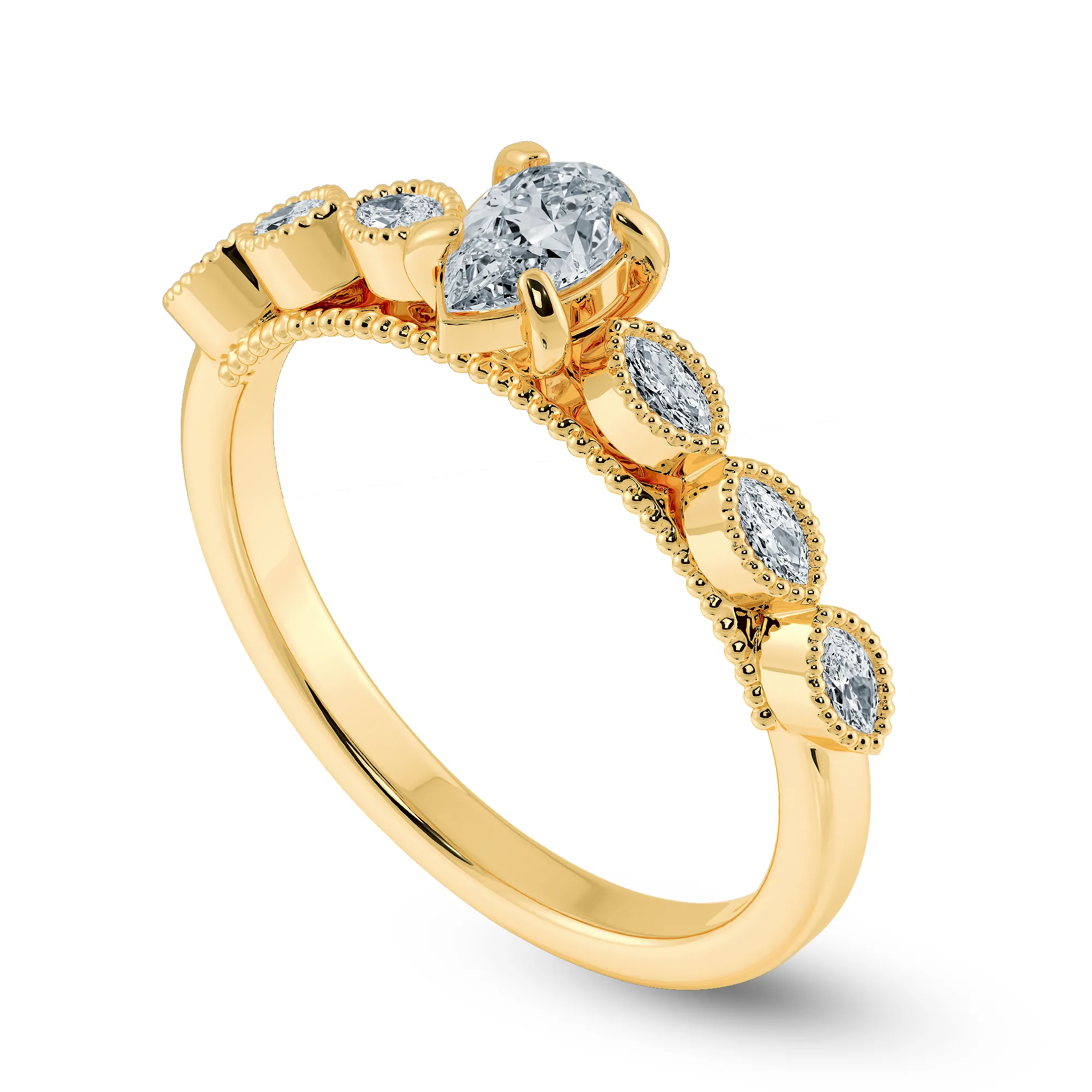 0.50cts. Pear Cut Solitaire with Marquise Cut Diamond Shank 18K Yellow Gold Ring JL AU 2018Y-A