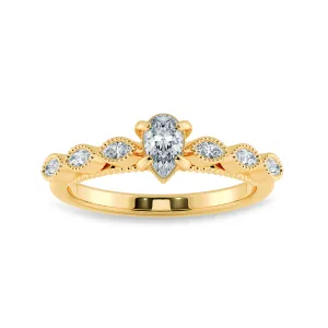 0.50cts. Pear Cut Solitaire with Marquise Cut Diamond Shank 18K Yellow Gold Ring JL AU 2018Y-A