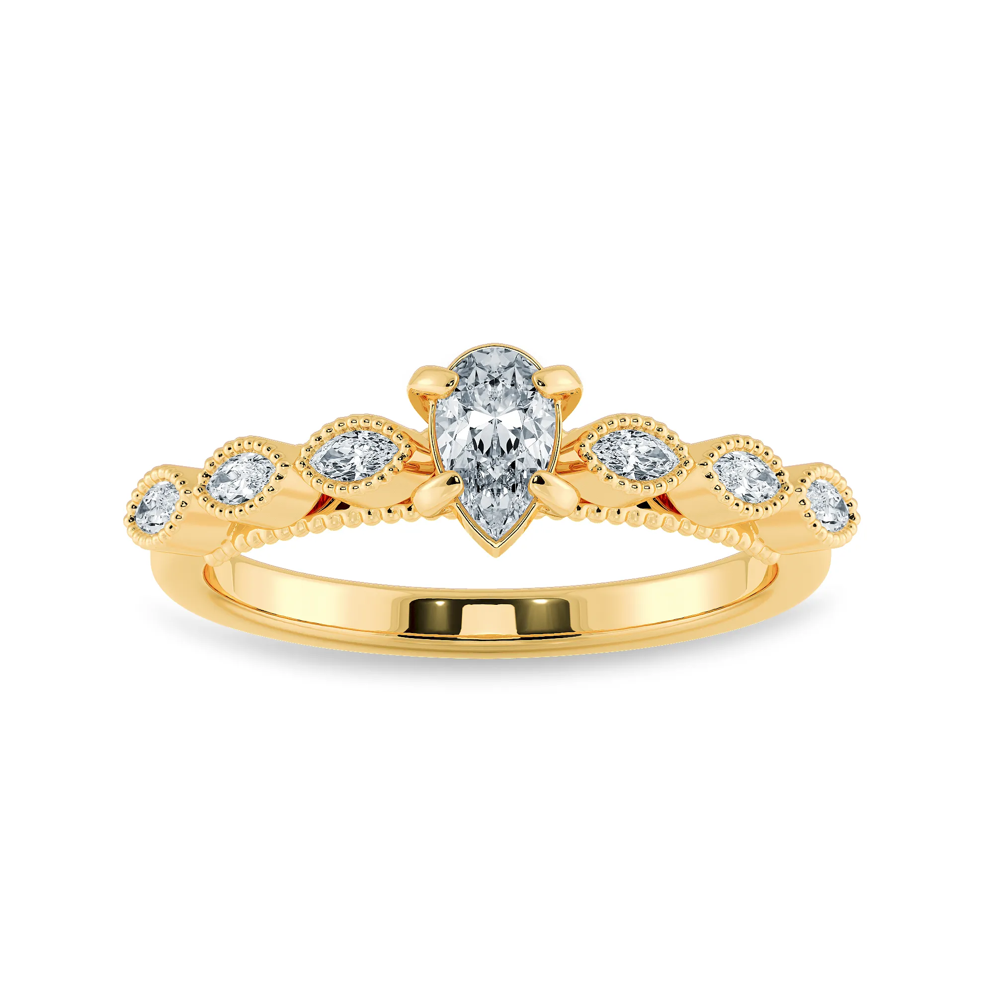 0.50cts. Pear Cut Solitaire with Marquise Cut Diamond Shank 18K Yellow Gold Ring JL AU 2018Y-A