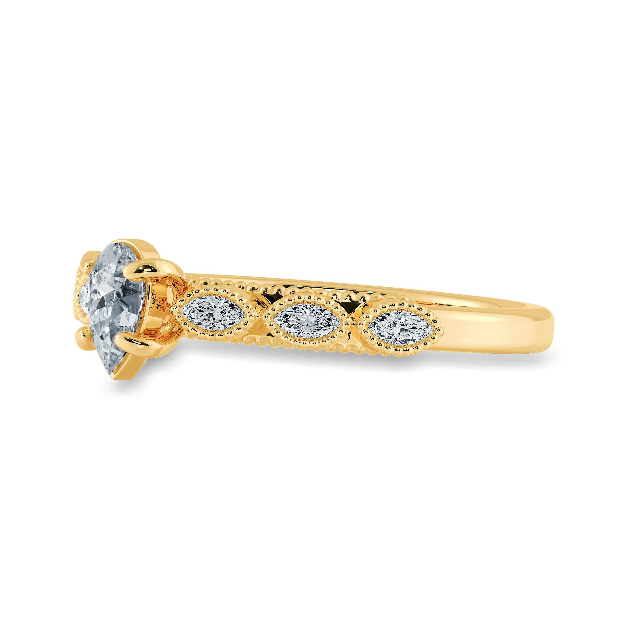 0.50cts. Pear Cut Solitaire with Marquise Cut Diamond Shank 18K Yellow Gold Ring JL AU 2018Y-A