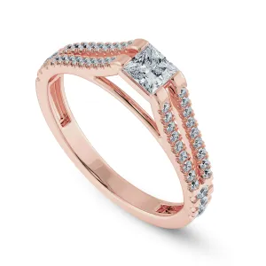 0.50cts. Princess Cut Solitaire Diamond Split Shank 18K Rose Gold Ring JL AU 1178R-B