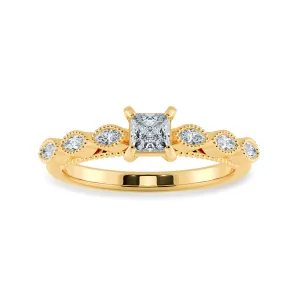 0.50cts. Princess Cut Solitaire with Marquise Cut Diamond Accents 18K Yellow Gold Ring JL AU 2012Y-A