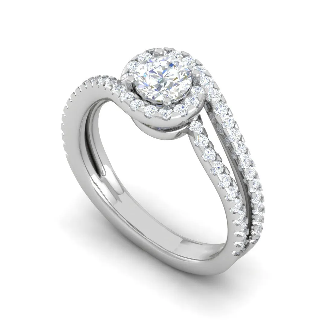 0.50cts Solitaire Halo Diamond Split Shank Platinum Ring JL PT TR1639M
