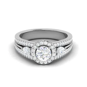 0.50cts Solitaire Halo Diamond Split Shank with Pear Diamond Platinum Ring JL PT R3 RD 152