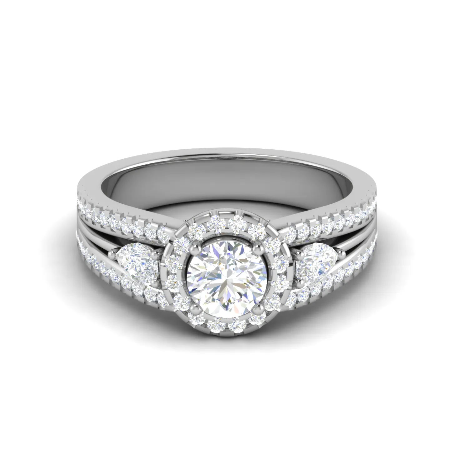 0.50cts Solitaire Halo Diamond Split Shank with Pear Diamond Platinum Ring JL PT R3 RD 152