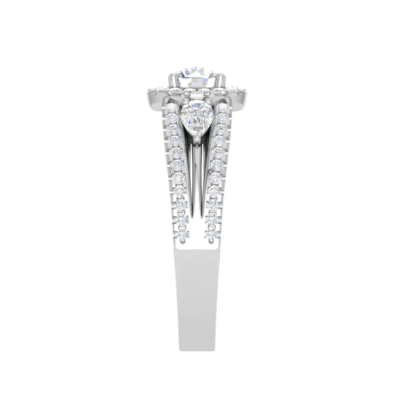 0.50cts Solitaire Halo Diamond Split Shank with Pear Diamond Platinum Ring JL PT R3 RD 152