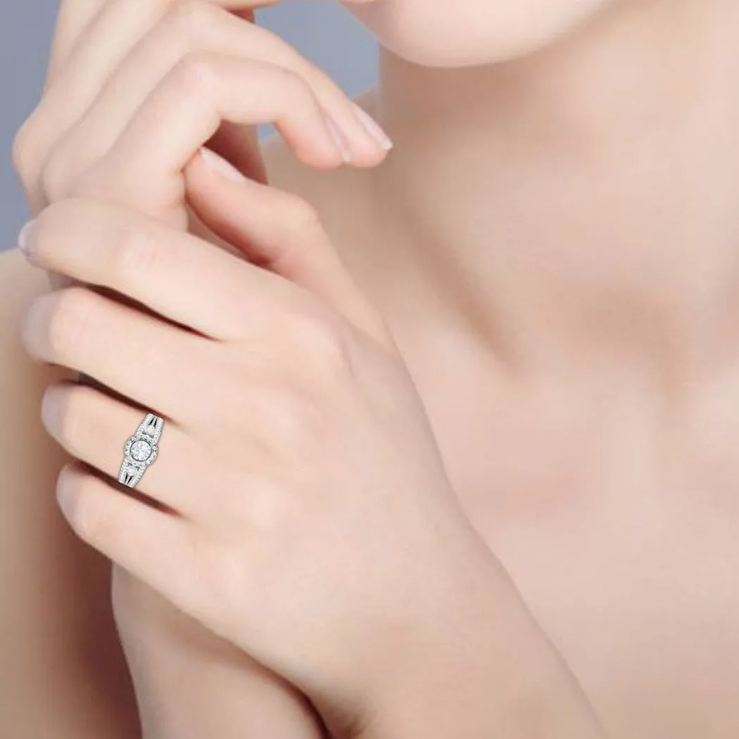 0.50cts Solitaire Halo Diamond Split Shank with Pear Diamond Platinum Ring JL PT R3 RD 152