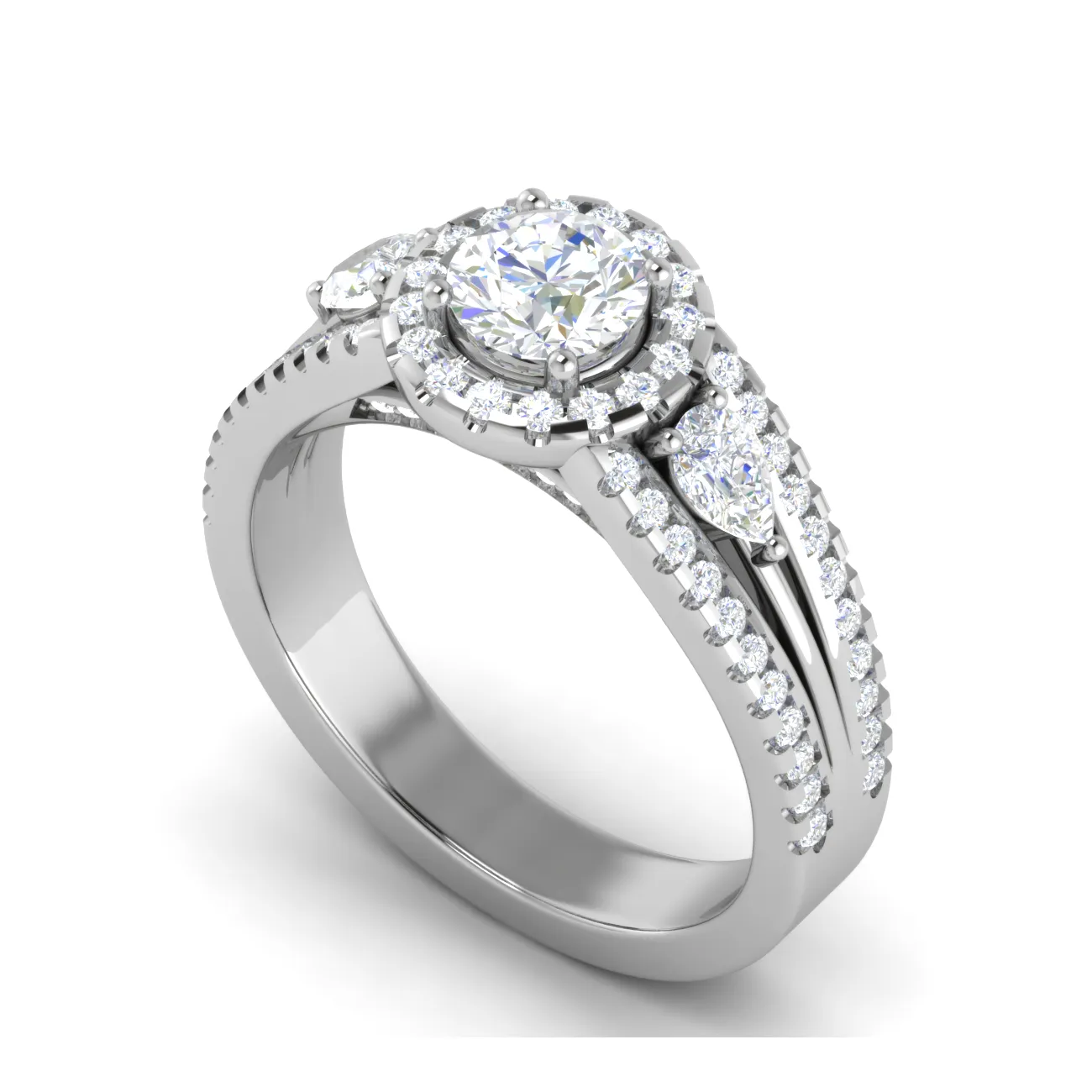 0.50cts Solitaire Halo Diamond Split Shank with Pear Diamond Platinum Ring JL PT R3 RD 152