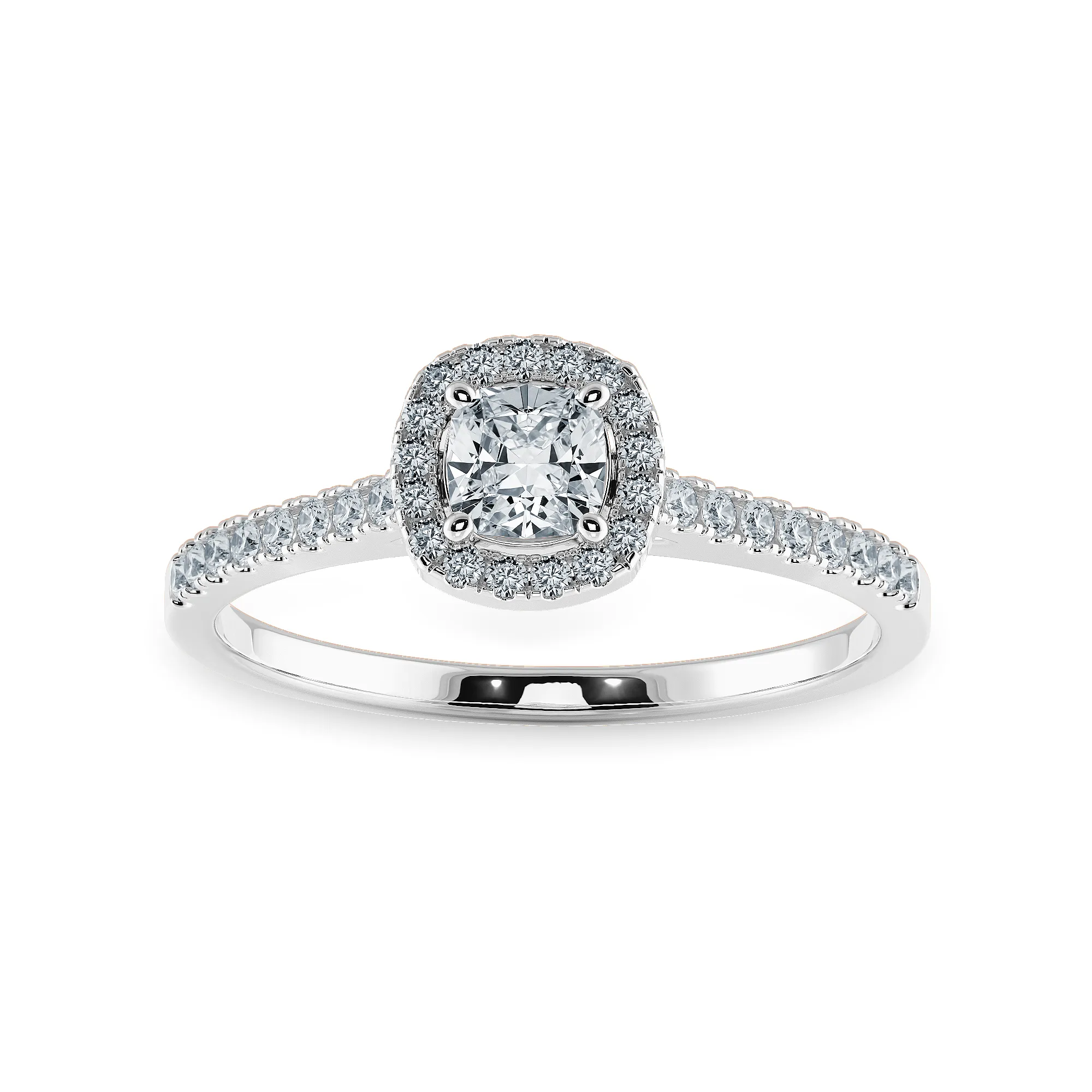 0.70cts. Cushion Cut Solitaire Diamond Halo Shank Platinum Engagement Ring JL PT 1195-A
