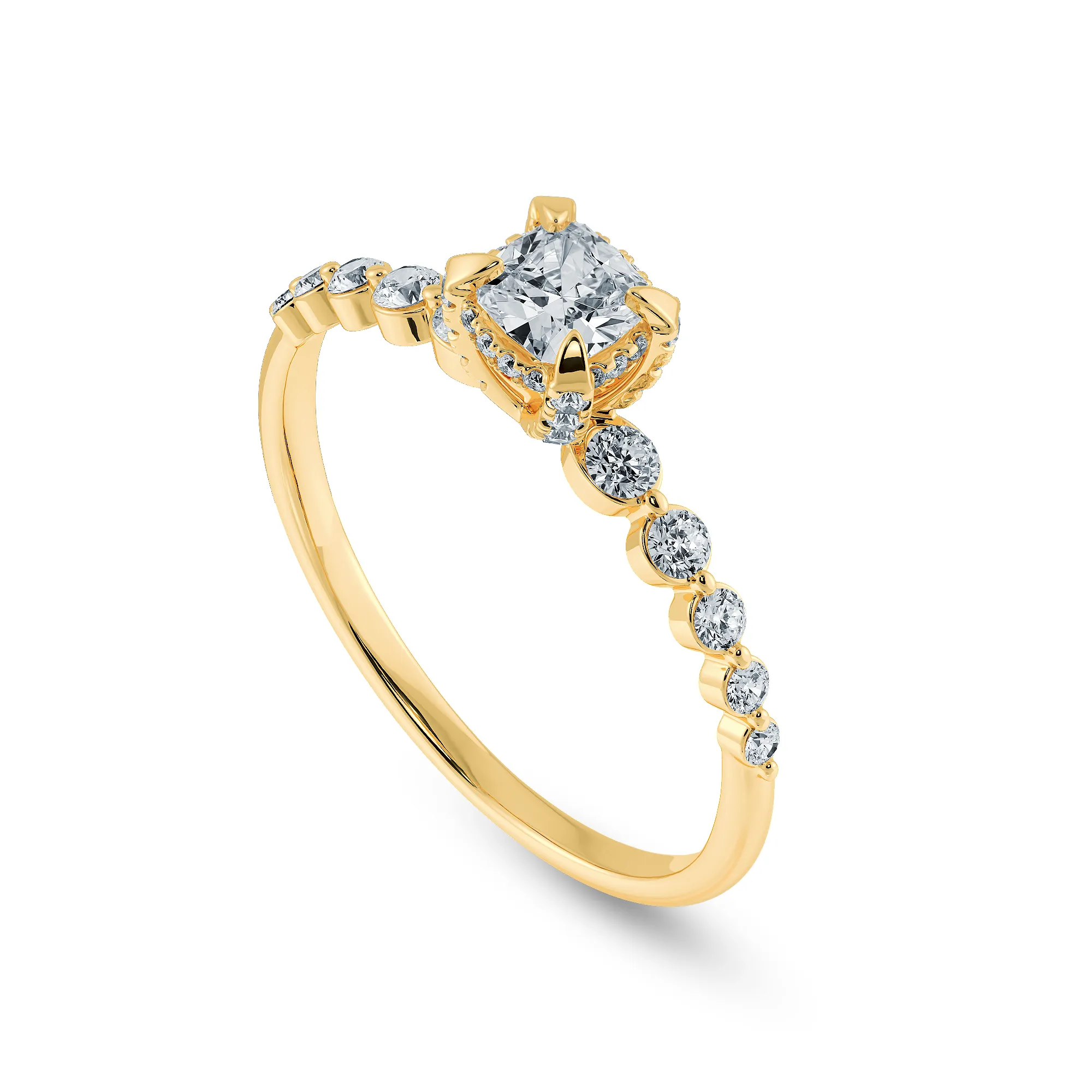 0.70cts. Cushion Cut Solitaire Halo Diamond Accents 18K Yellow Gold Ring JL AU 2005Y-B