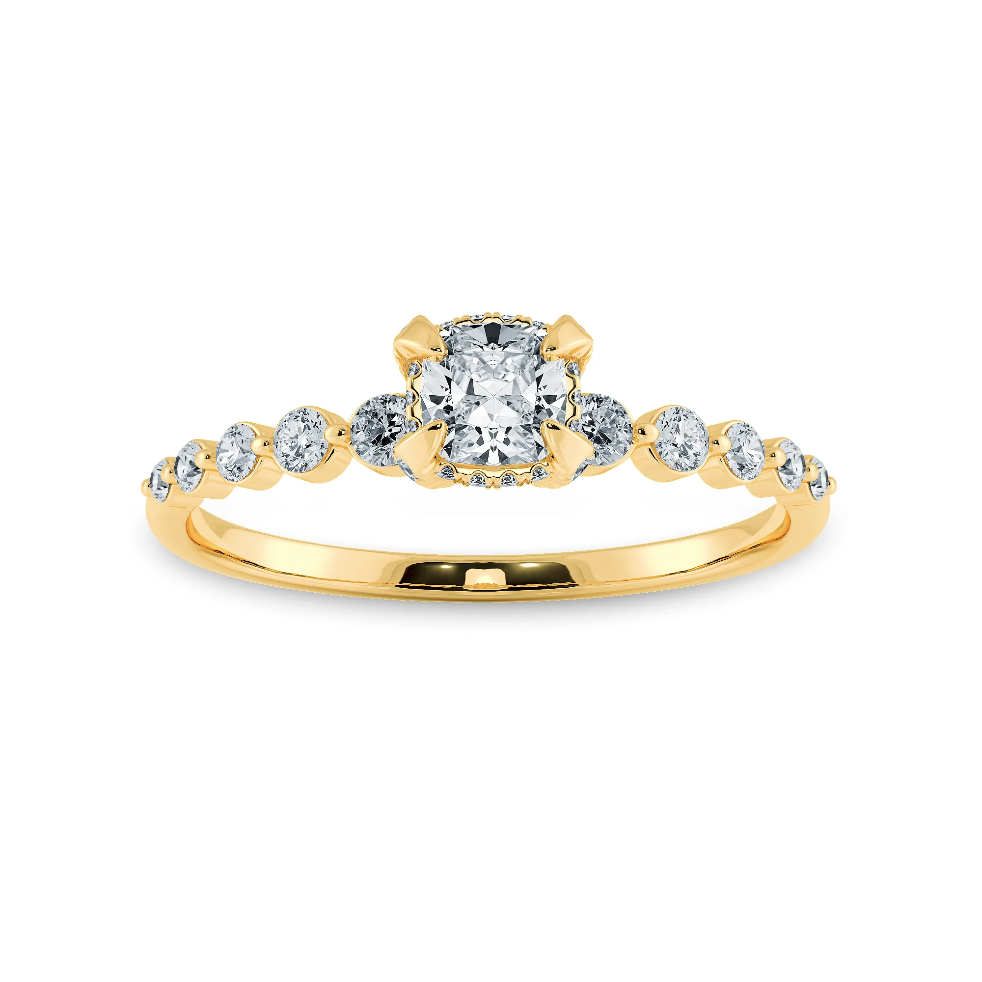 0.70cts. Cushion Cut Solitaire Halo Diamond Accents 18K Yellow Gold Ring JL AU 2005Y-B