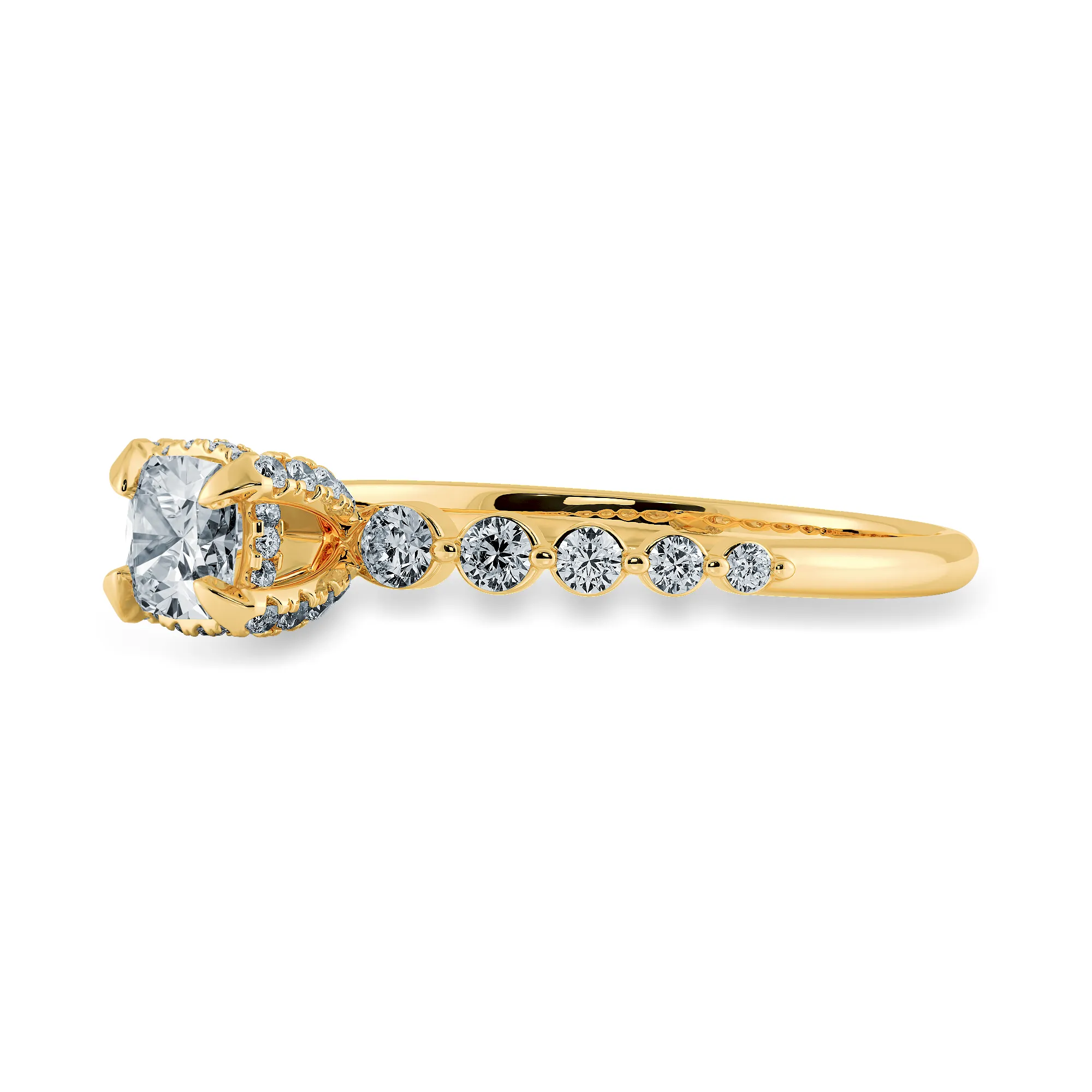 0.70cts. Cushion Cut Solitaire Halo Diamond Accents 18K Yellow Gold Ring JL AU 2005Y-B