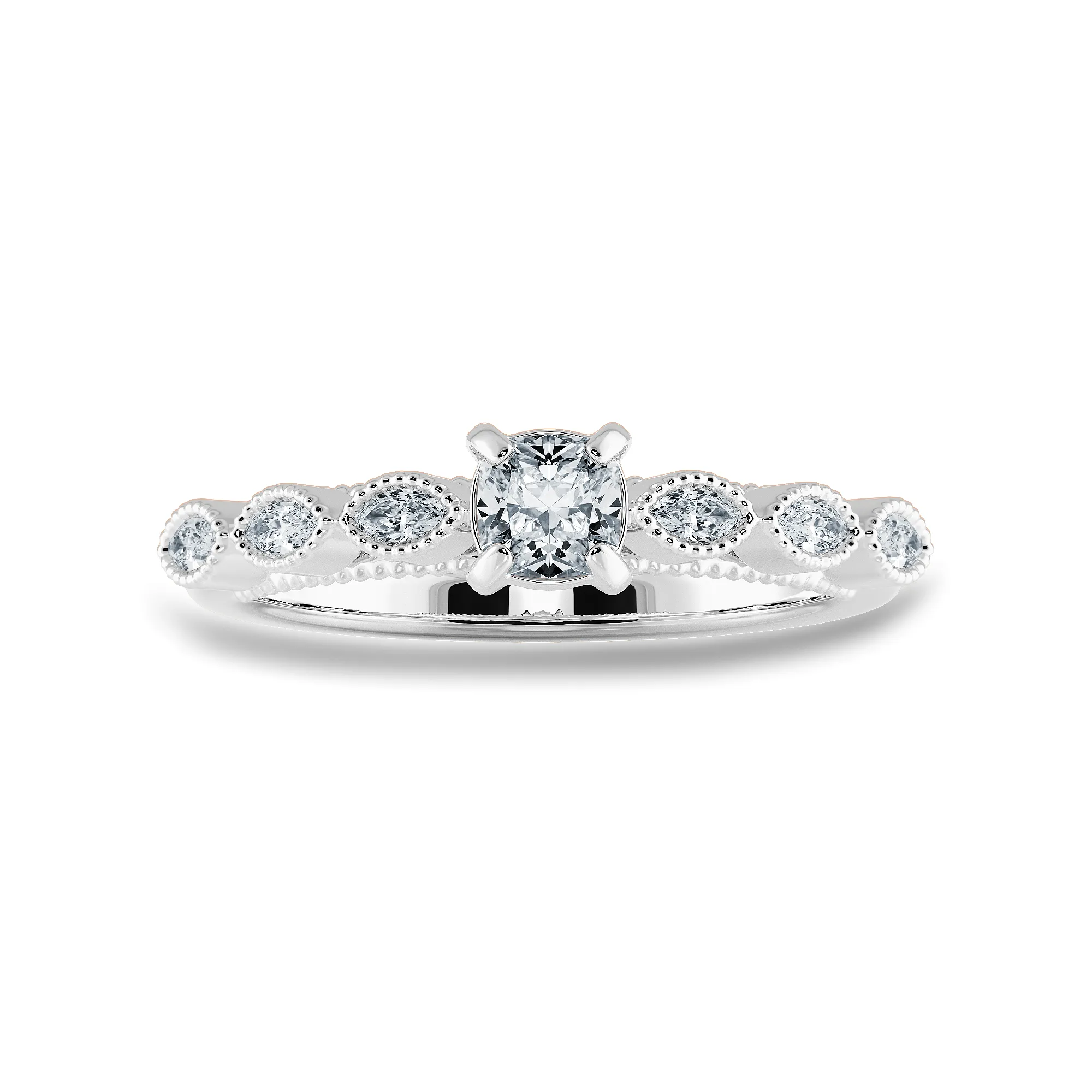 0.70cts. Cushion Cut Solitaire with Marquise Cut Diamond Accents Platinum Ring JL PT 2013-B