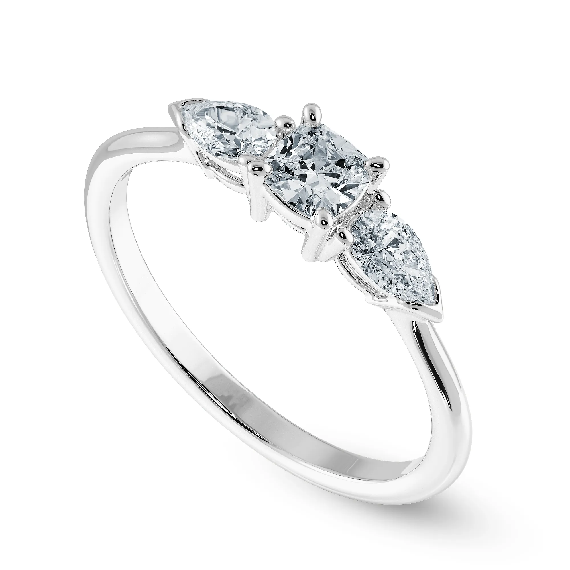 0.70cts. Cushion Cut Solitaire with Pear Cut Diamond Accents Platinum Engagement Ring JL PT 1203-B