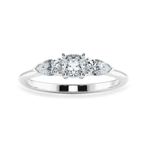 0.70cts. Cushion Cut Solitaire with Pear Cut Diamond Accents Platinum Engagement Ring JL PT 1203-B