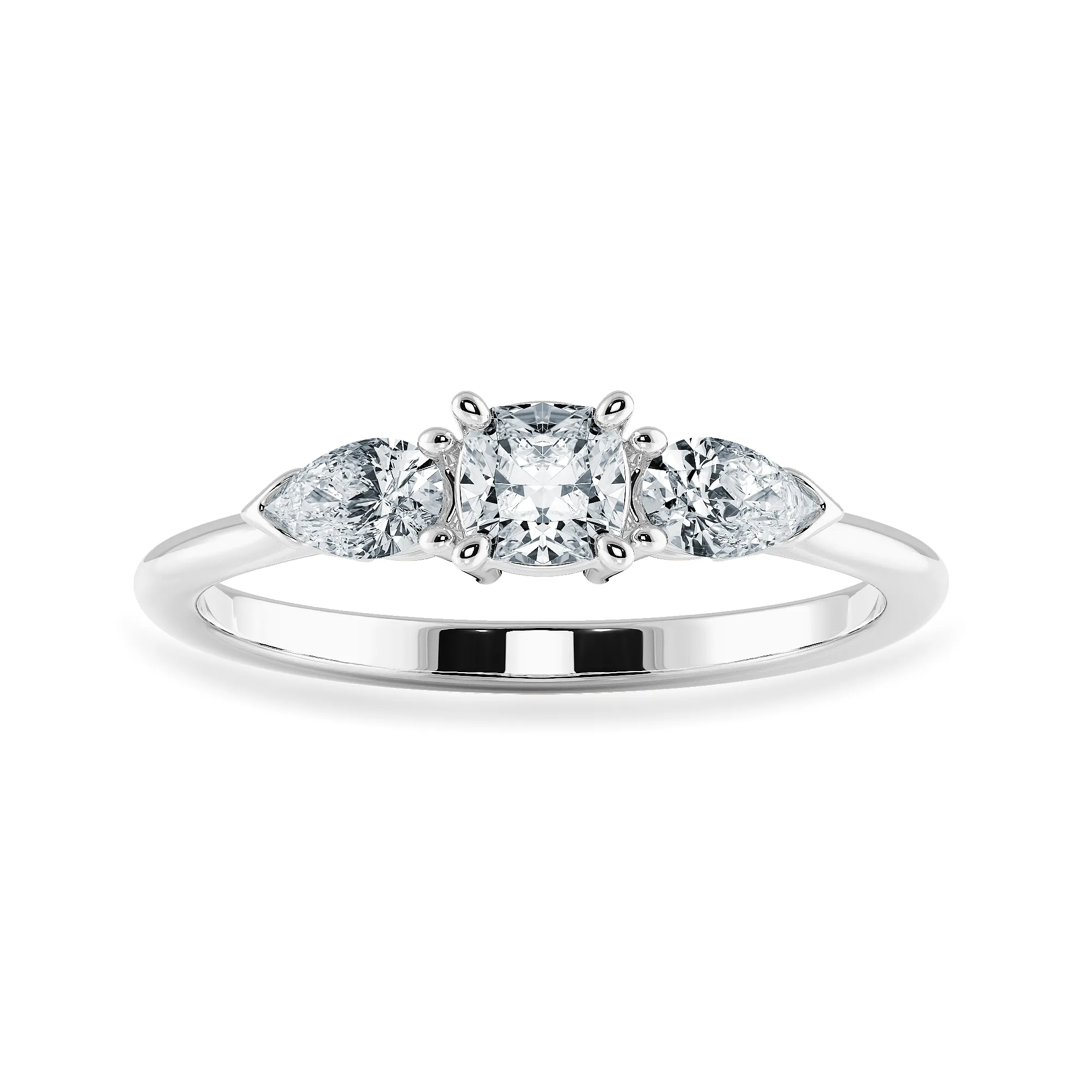 0.70cts. Cushion Cut Solitaire with Pear Cut Diamond Accents Platinum Engagement Ring JL PT 1203-B