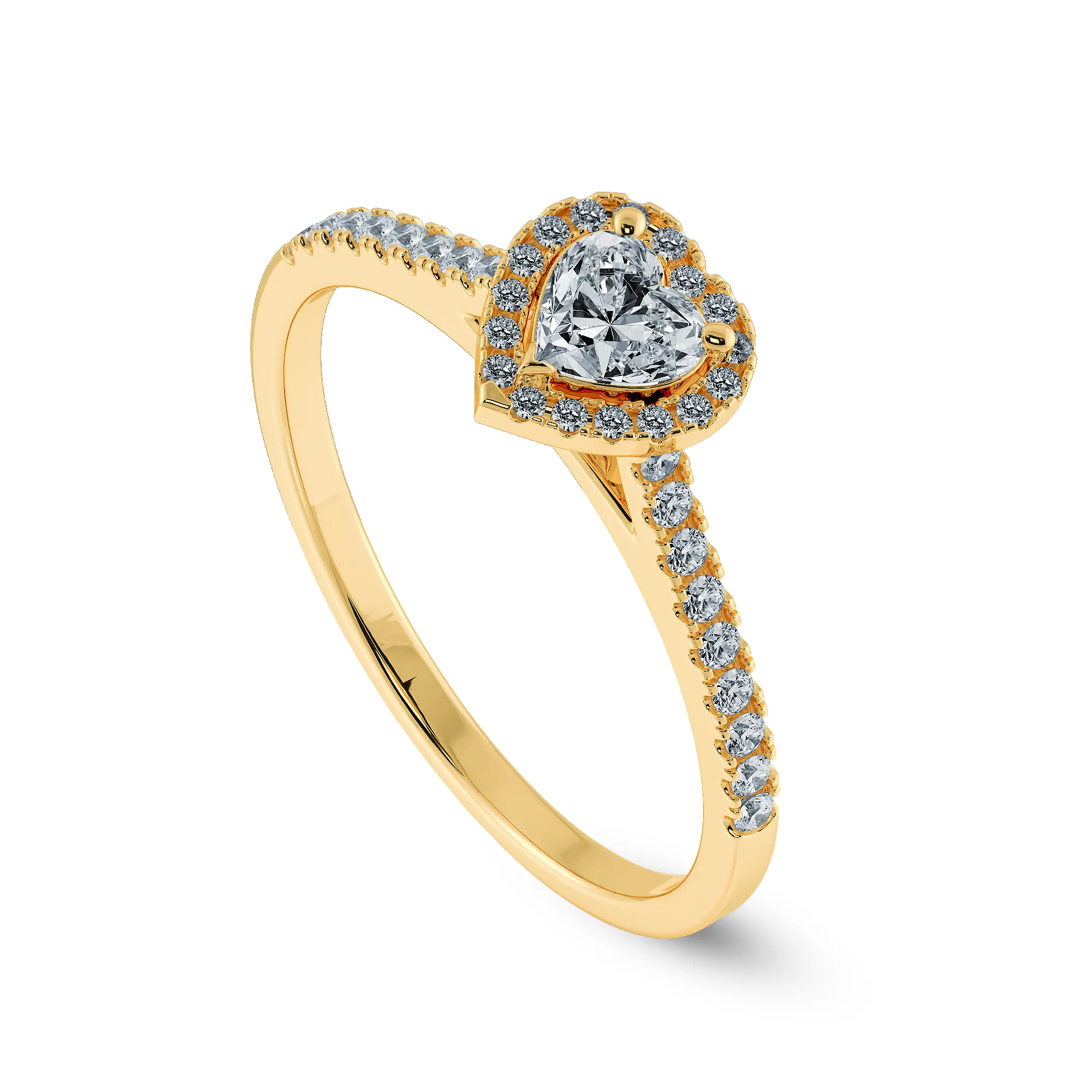 0.70cts. Heart Cut Solitaire Halo Diamond Shank 18K Yellow Gold Ring JL AU 1198Y-B