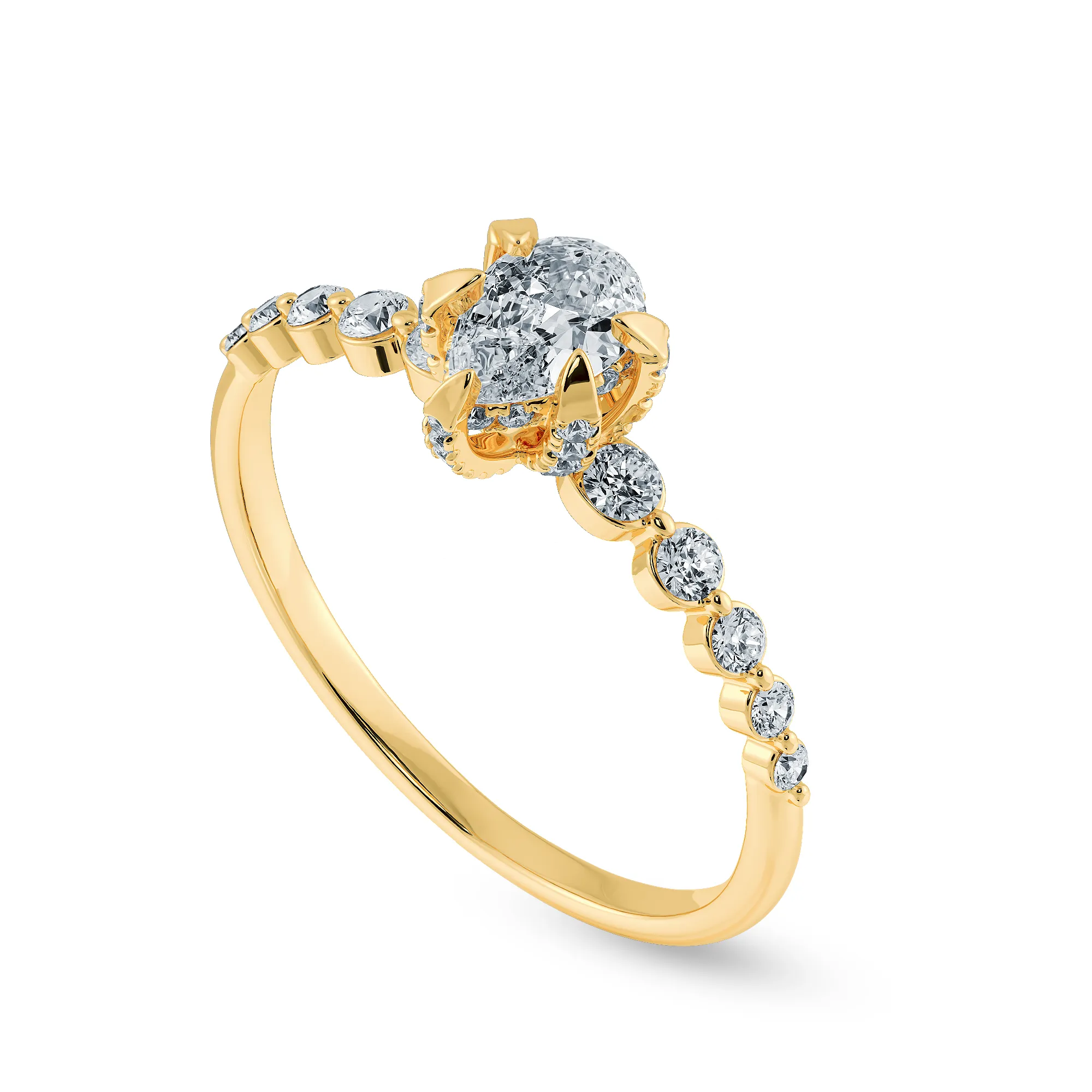 0.70cts. Pear Cut Solitaire Halo Diamond Accents 18K Yellow Gold Ring JL AU 2009Y-B